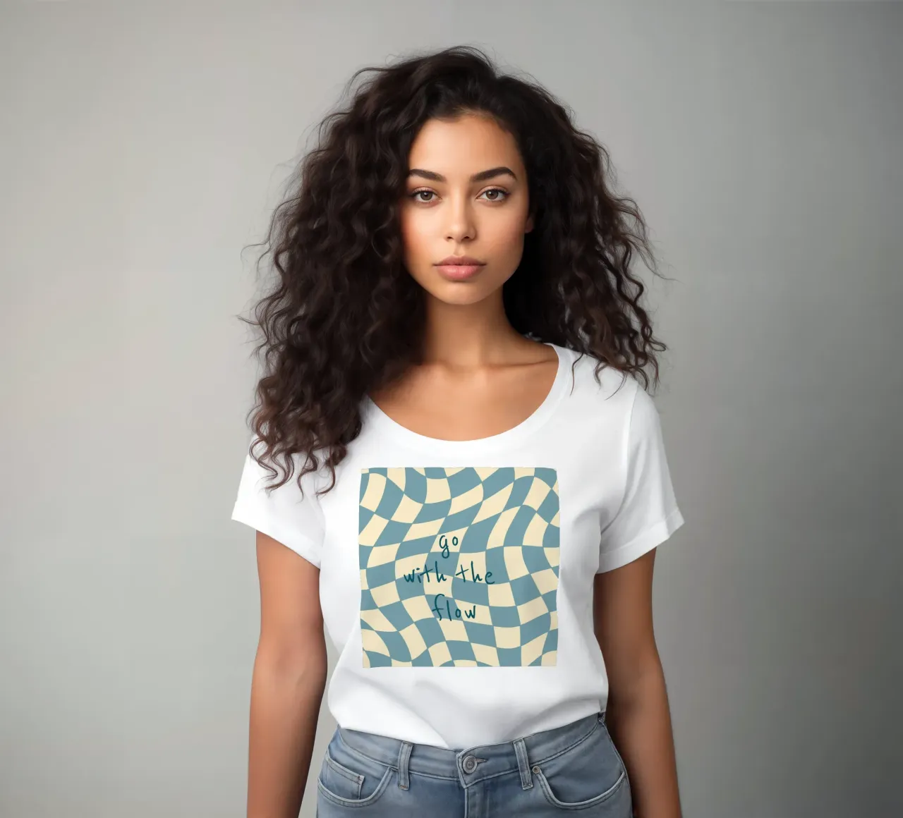 Fließendes Schachbrettmuster blau - gp with the flow t-shirt da donna da Illustration Raissa Oltmanns