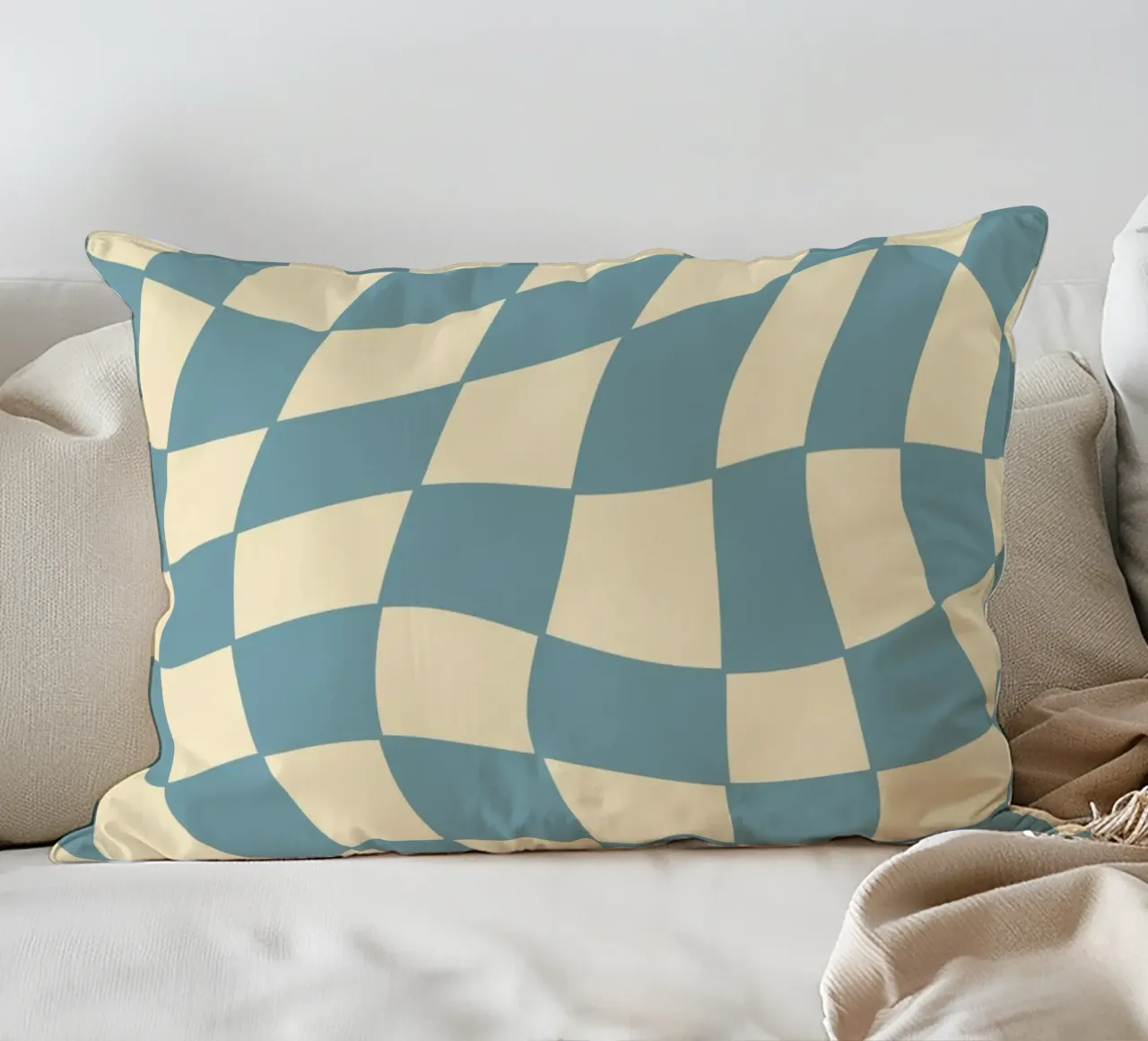 Fließendes Schachbrettmuster blau - gp with the flow cuscino da Illustration Raissa Oltmanns