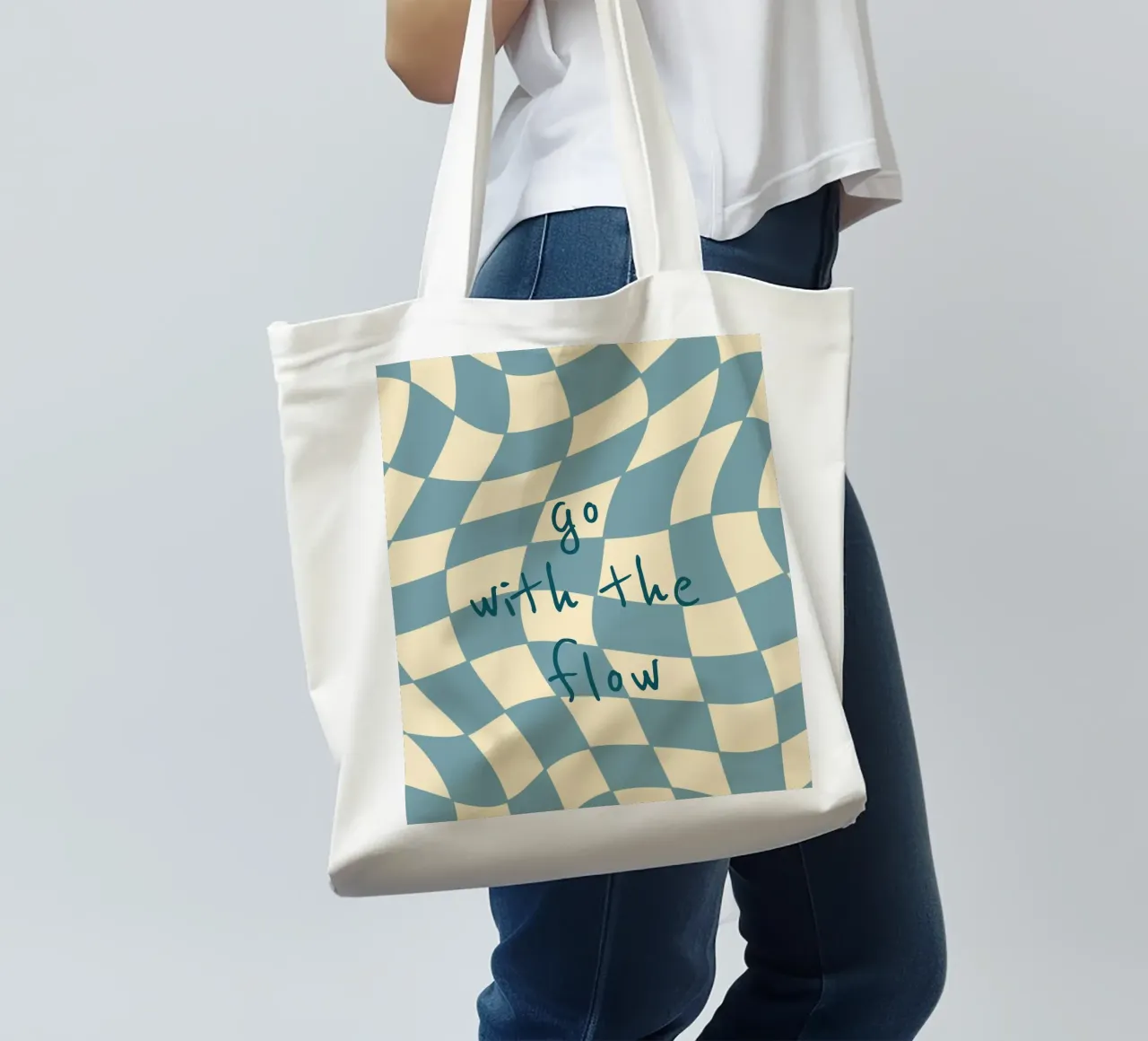 Fließendes Schachbrettmuster blau - gp with the flow borsa in juta da Illustration Raissa Oltmanns