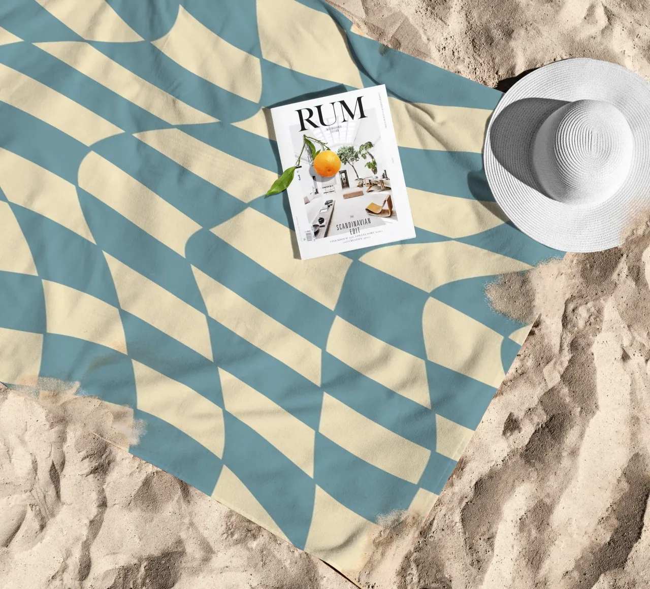 Fließendes Schachbrettmuster blau - gp with the flow telo mare da Illustration Raissa Oltmanns