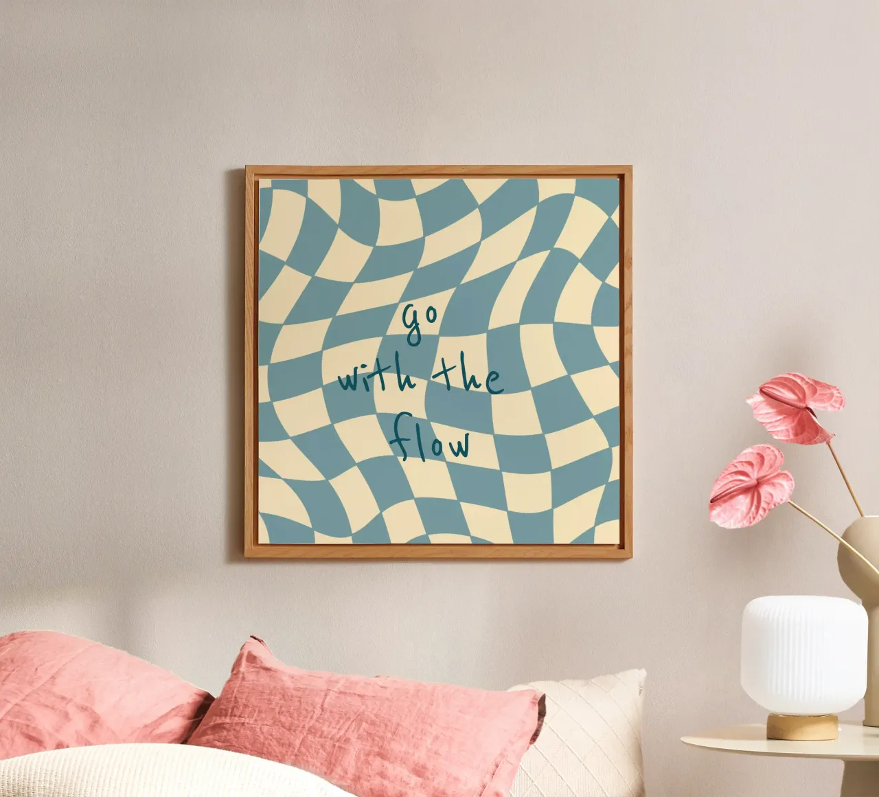 Fließendes Schachbrettmuster blau - gp with the flow alluminio dibond da Illustration Raissa Oltmanns