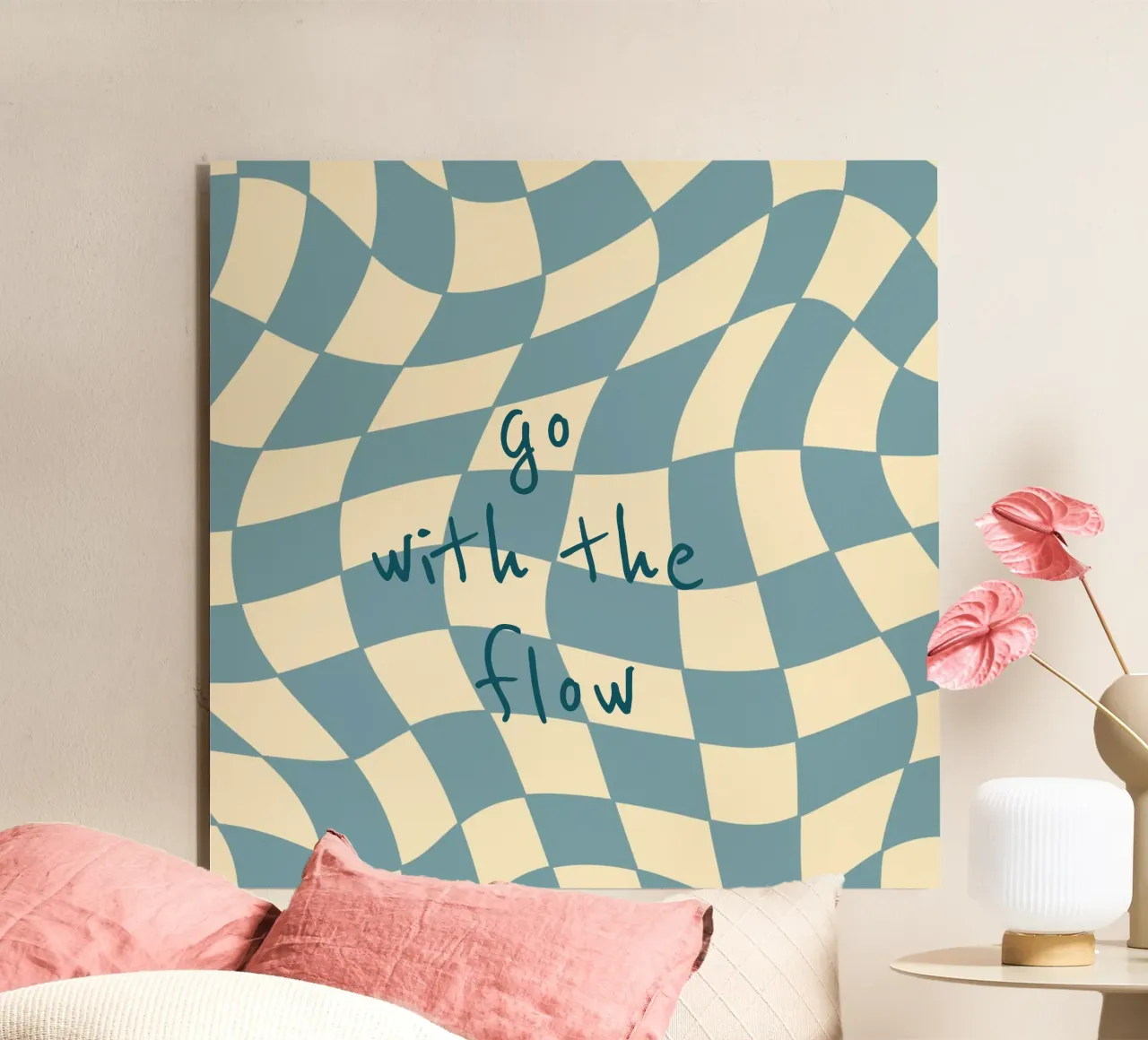 Fließendes Schachbrettmuster blau - gp with the flow alluminio dibond da Illustration Raissa Oltmanns