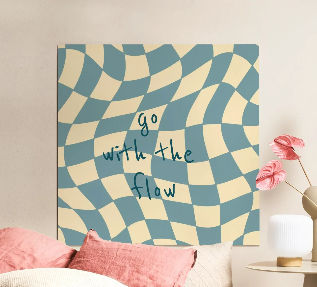 Fließendes Schachbrettmuster blau - gp with the flow poster da Illustration Raissa Oltmanns