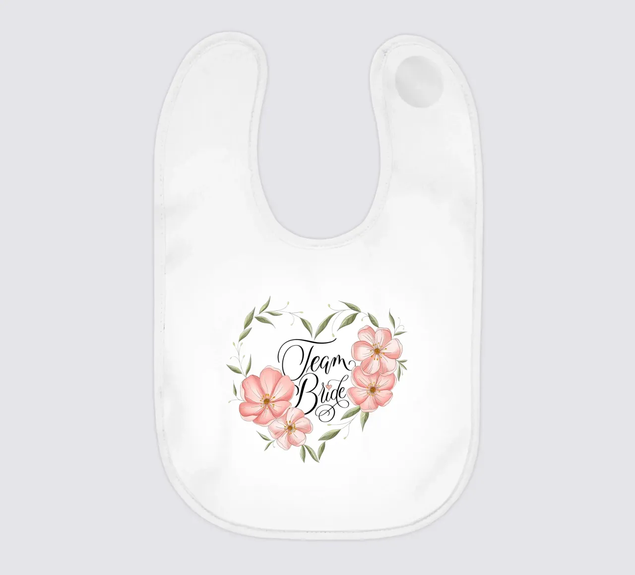 Team Sposa. Incantevole cuore floreale con calligrafia. bavaglino da CalliLetters