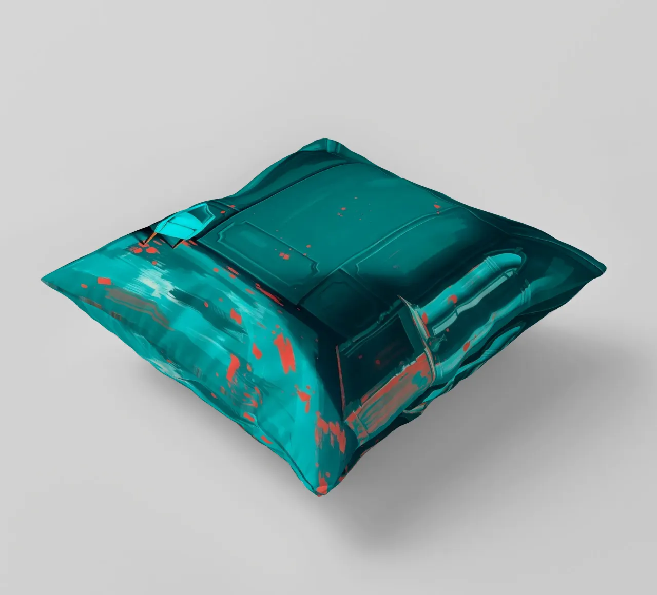 interni verde acqua con spruzzi di rosso, caratterizzati da un'elegante poltrona cuscino da DesignDoodle