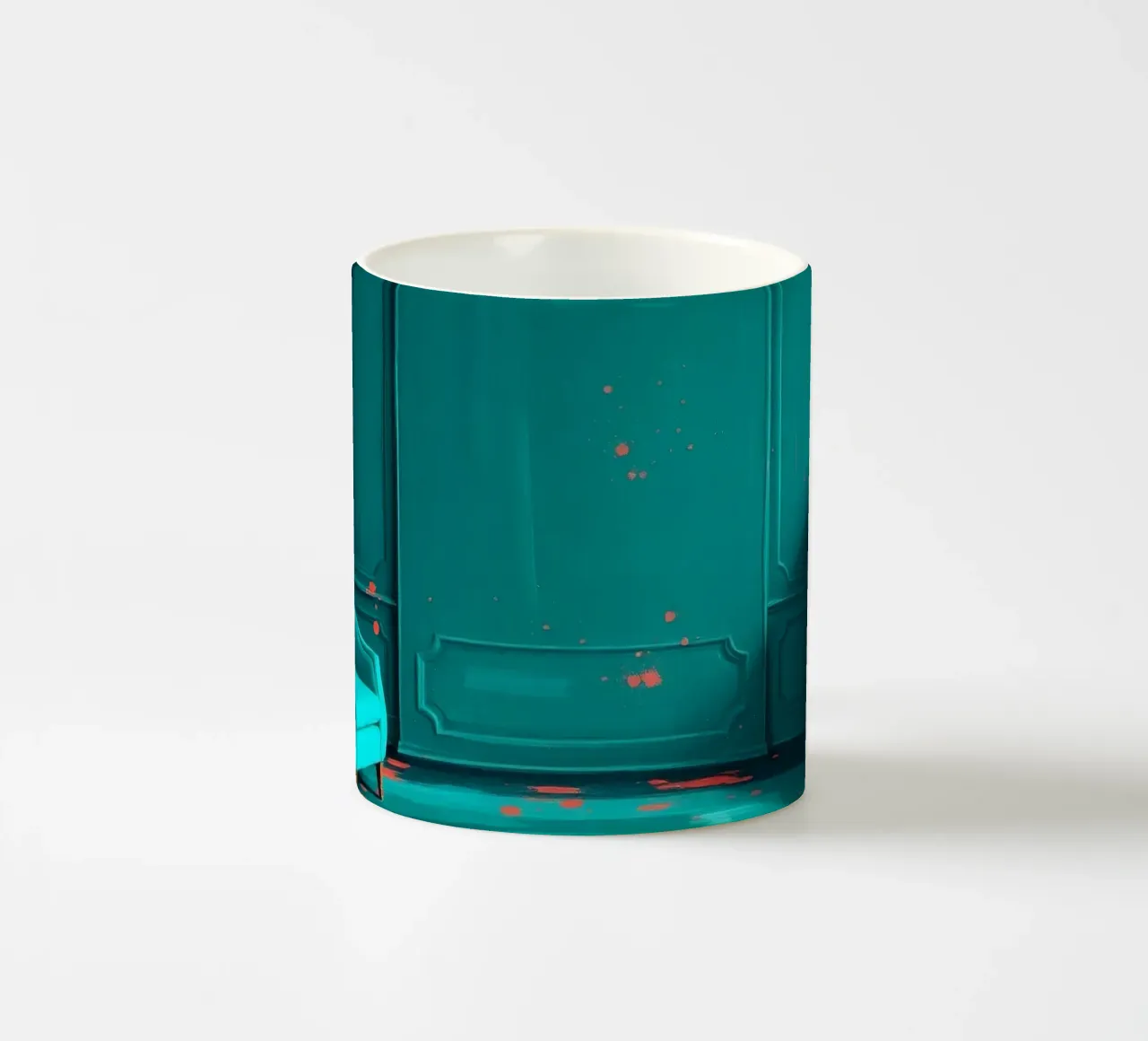 interni verde acqua con spruzzi di rosso, caratterizzati da un'elegante poltrona tazza in ceramica da DesignDoodle