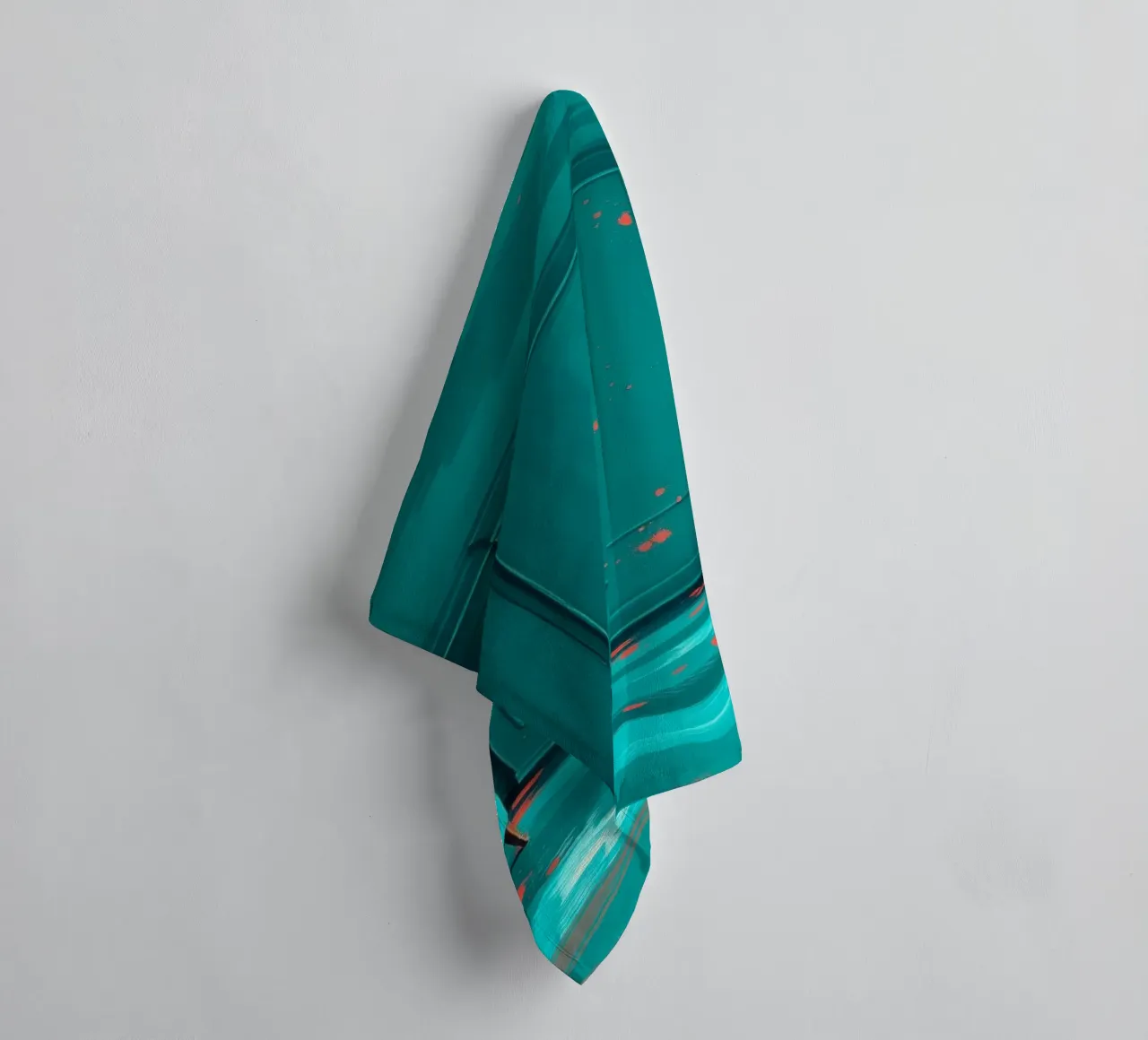 teal interior with red splashes, featuring elegant chair towel by DesignDoodle
