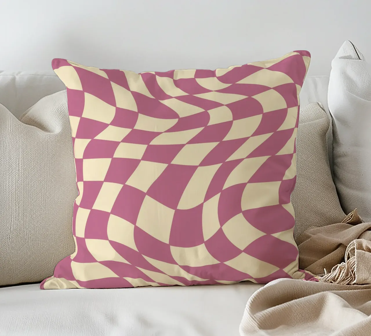 fließendes Schachbrettmuster rosa - do it for yourself cuscino da Illustration Raissa Oltmanns