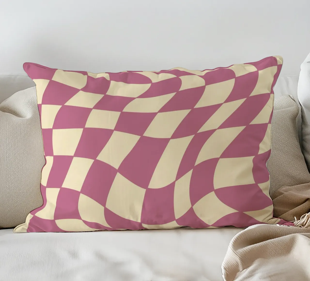 fließendes Schachbrettmuster rosa - do it for yourself cuscino da Illustration Raissa Oltmanns
