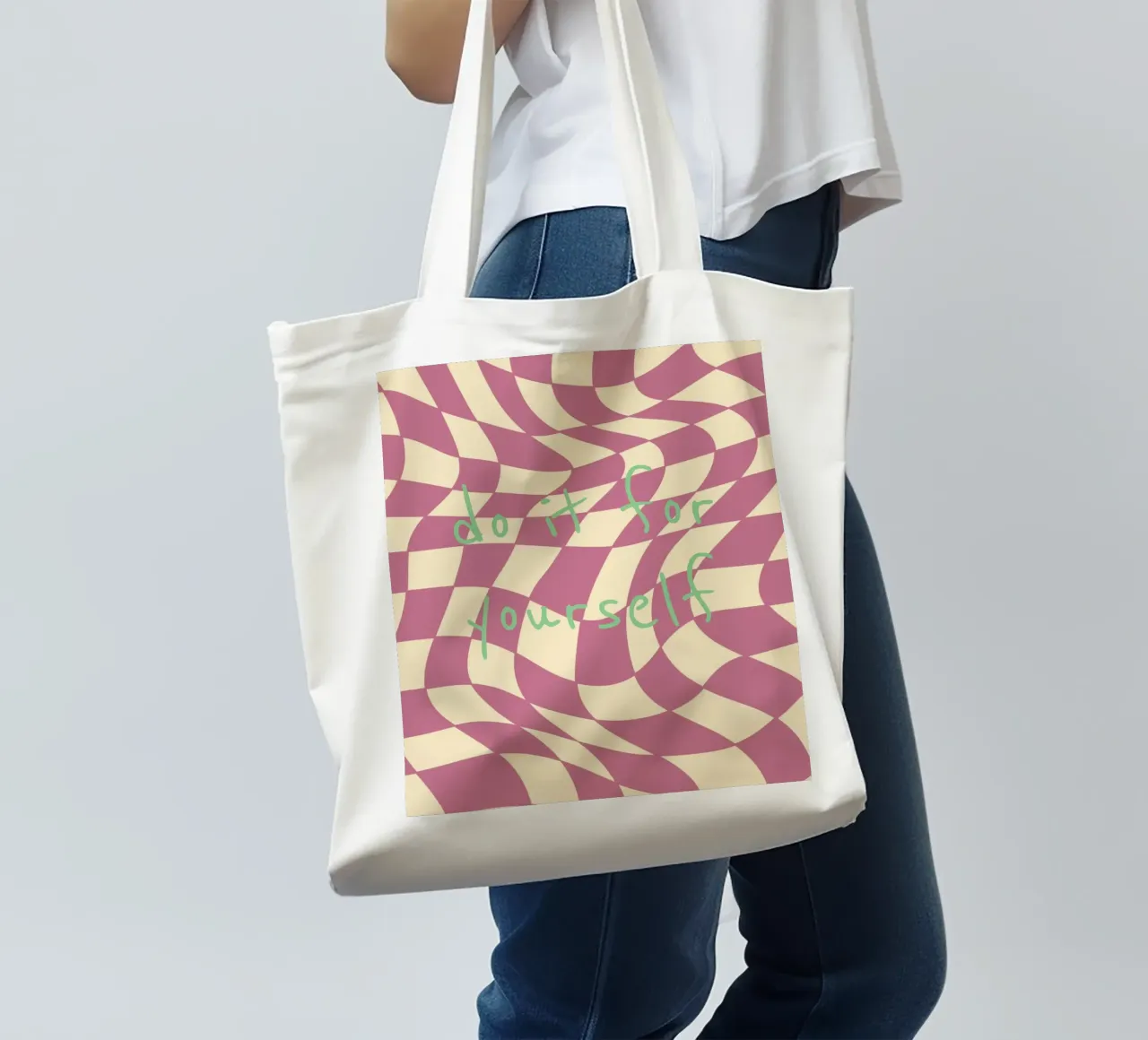 fließendes Schachbrettmuster rosa - do it for yourself borsa in juta da Illustration Raissa Oltmanns