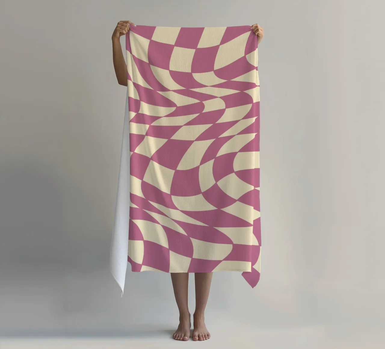 fließendes Schachbrettmuster rosa - do it for yourself telo mare da Illustration Raissa Oltmanns