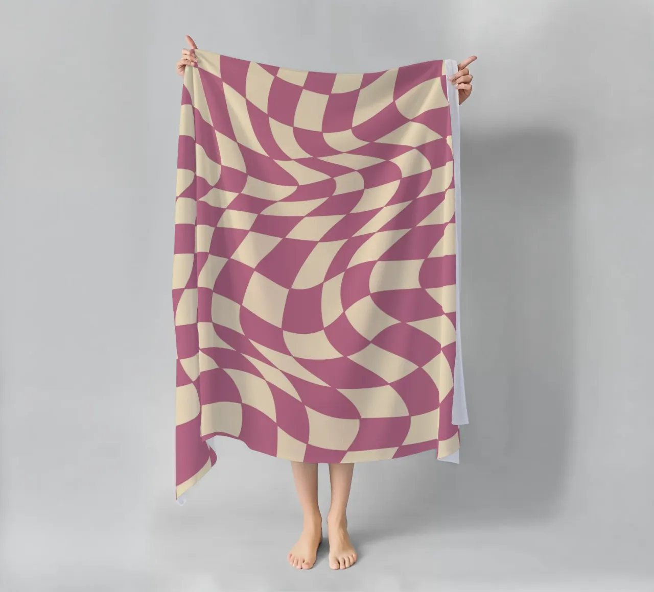 fließendes Schachbrettmuster rosa - do it for yourself telo mare da Illustration Raissa Oltmanns