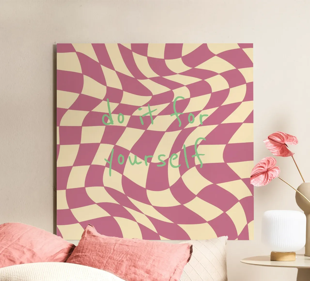 fließendes Schachbrettmuster rosa - do it for yourself alluminio dibond da Illustration Raissa Oltmanns