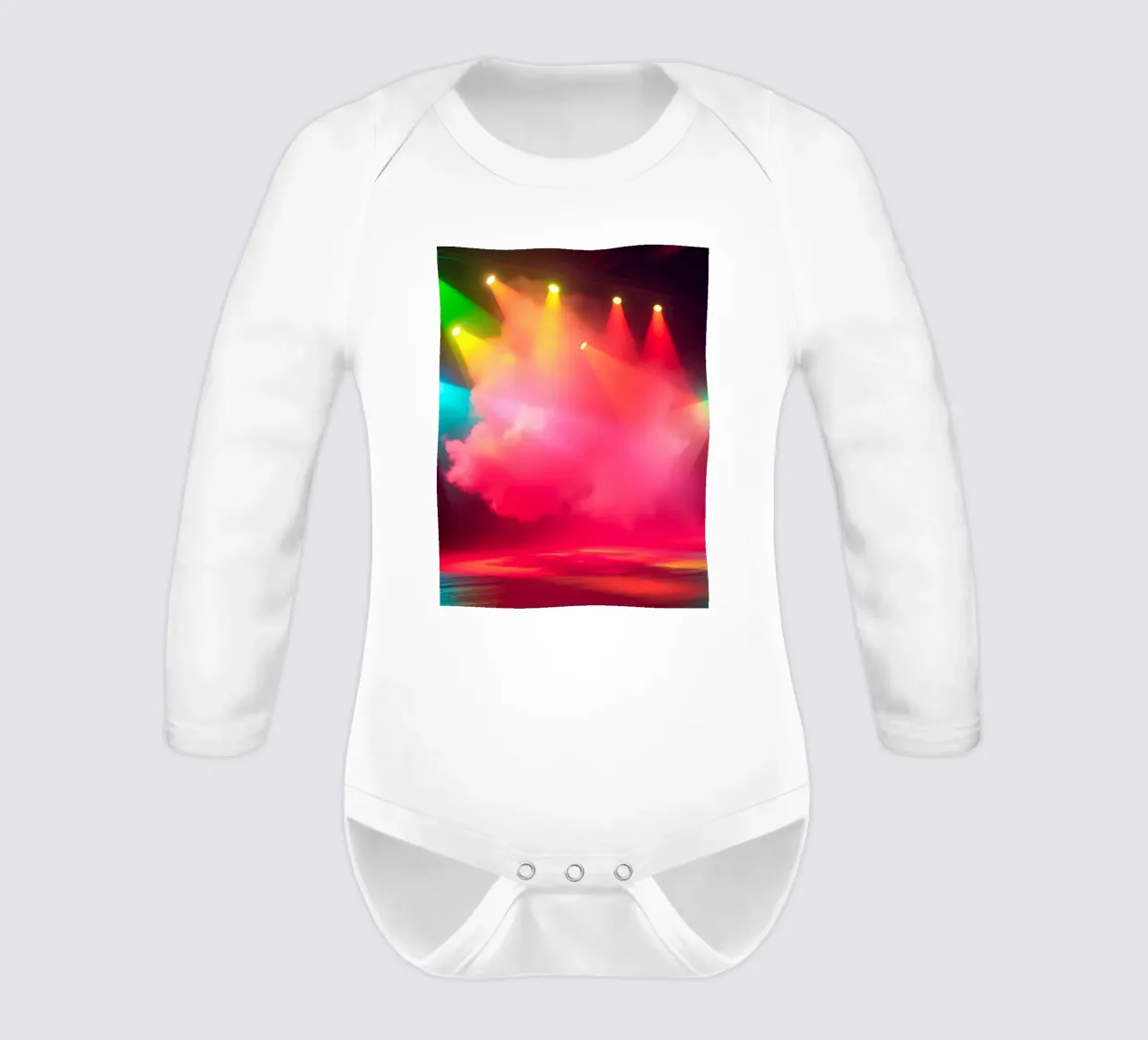 Les lumières colorées de la scène éclairent le brouillard pendant le spectacle. body manches longues de DesignDoodle