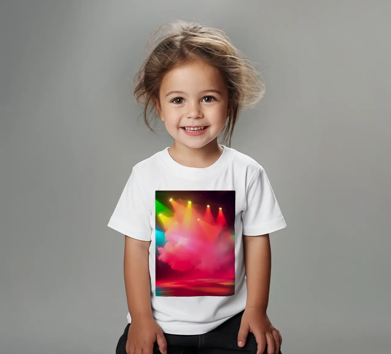 Les lumières colorées de la scène éclairent le brouillard pendant le spectacle. t-shirt enfant de DesignDoodle
