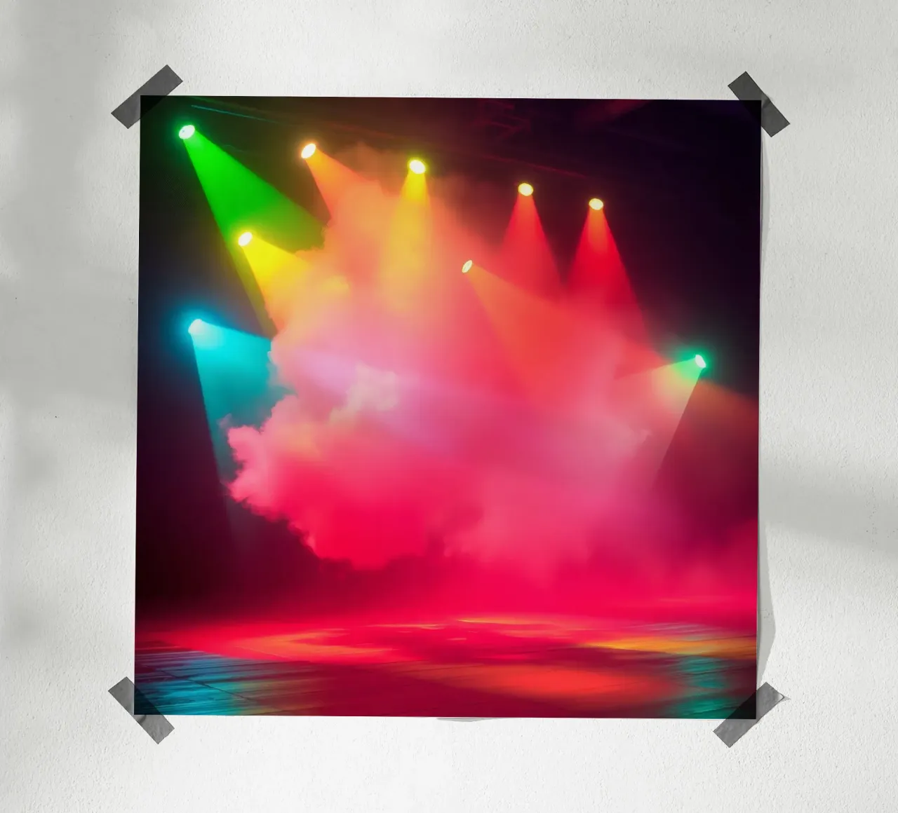 Le luci di scena colorate illuminano la nebbia durante la performance carta hahnemühle da DesignDoodle