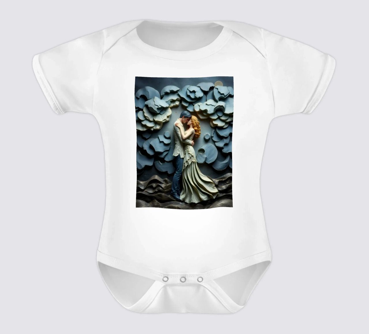 Embracing love amidst artistic waves and clouds short-sleeve baby romper by DesignDoodle