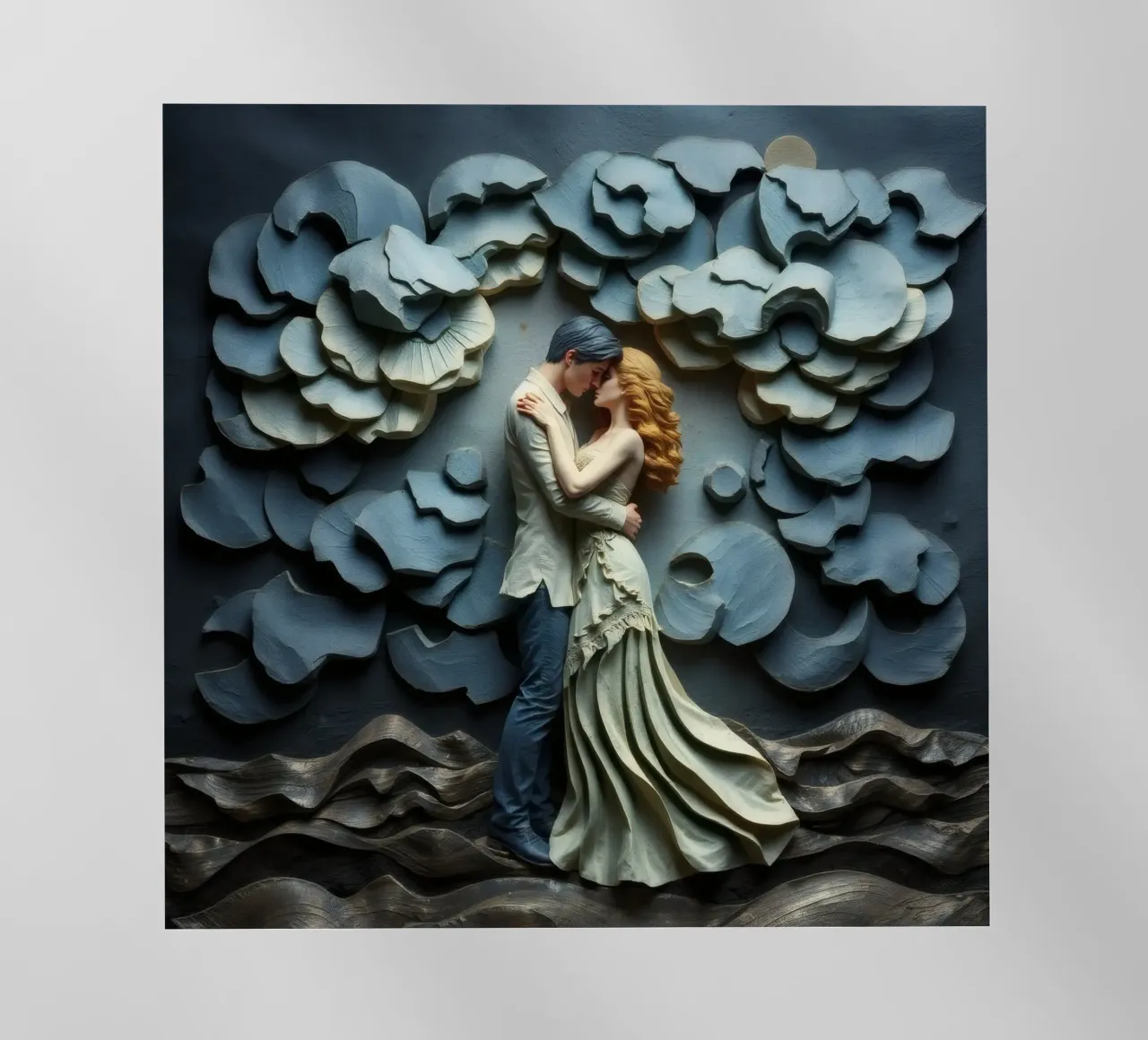 Abbracciare l'amore tra onde e nuvole artistiche pellicola backlit da DesignDoodle