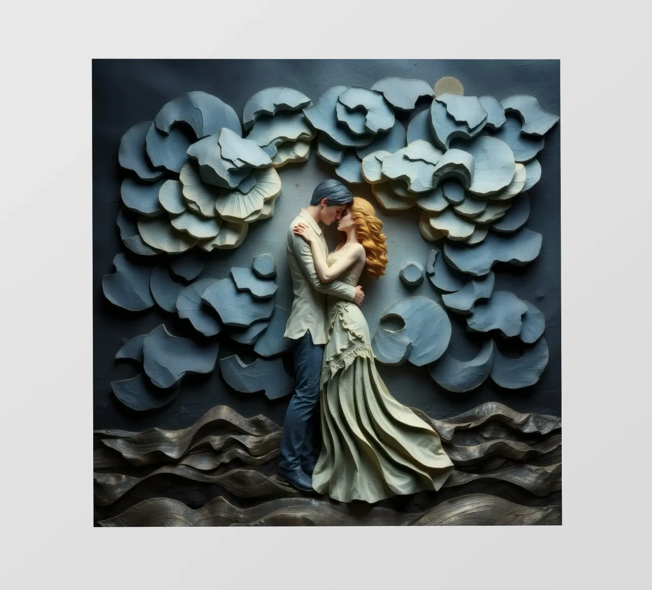 Abbracciare l'amore tra onde e nuvole artistiche pellicola backlit da DesignDoodle