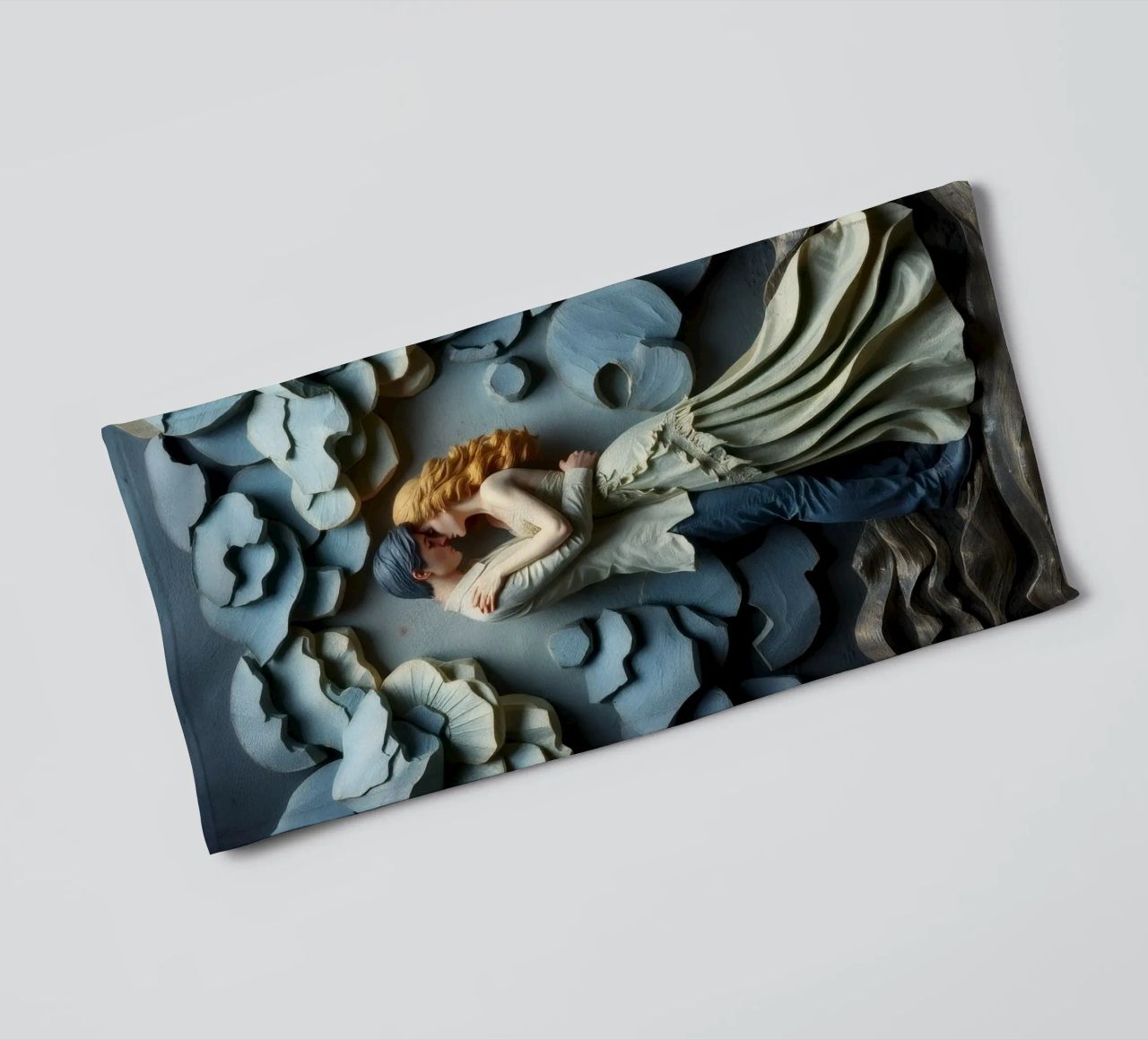 Embracing love amidst artistic waves and clouds towel by DesignDoodle