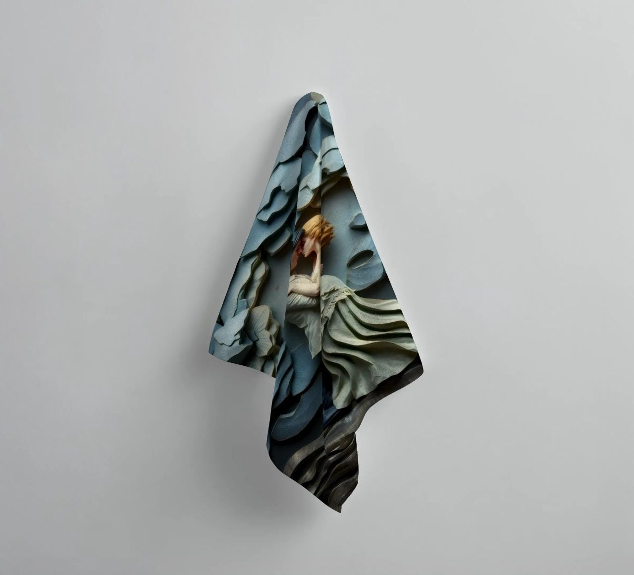 Embracing love amidst artistic waves and clouds towel by DesignDoodle