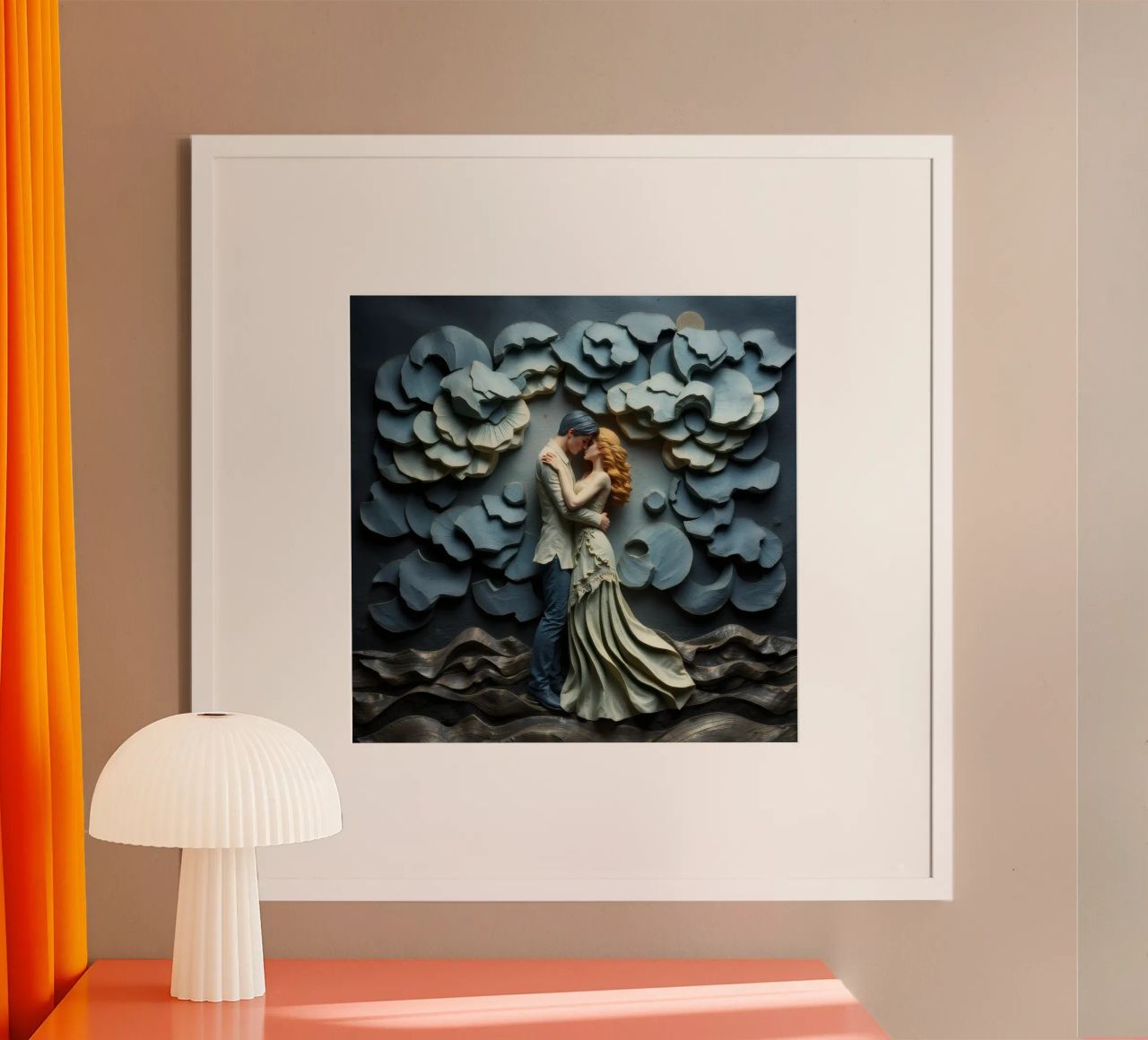 Embracing love amidst artistic waves and clouds poster by DesignDoodle