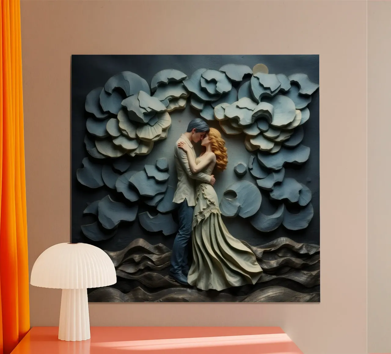 Abbracciare l'amore tra onde e nuvole artistiche carta hahnemühle da DesignDoodle