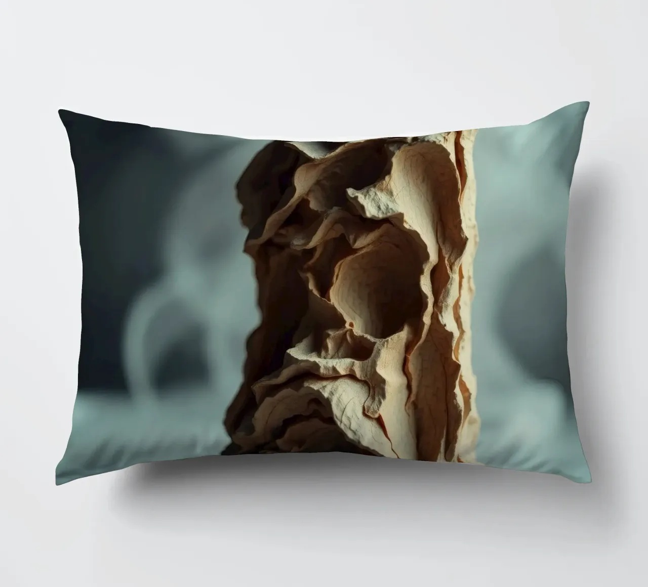 Unique textured sculpture displayed against a soft gray decorative cushion by DesignDoodle