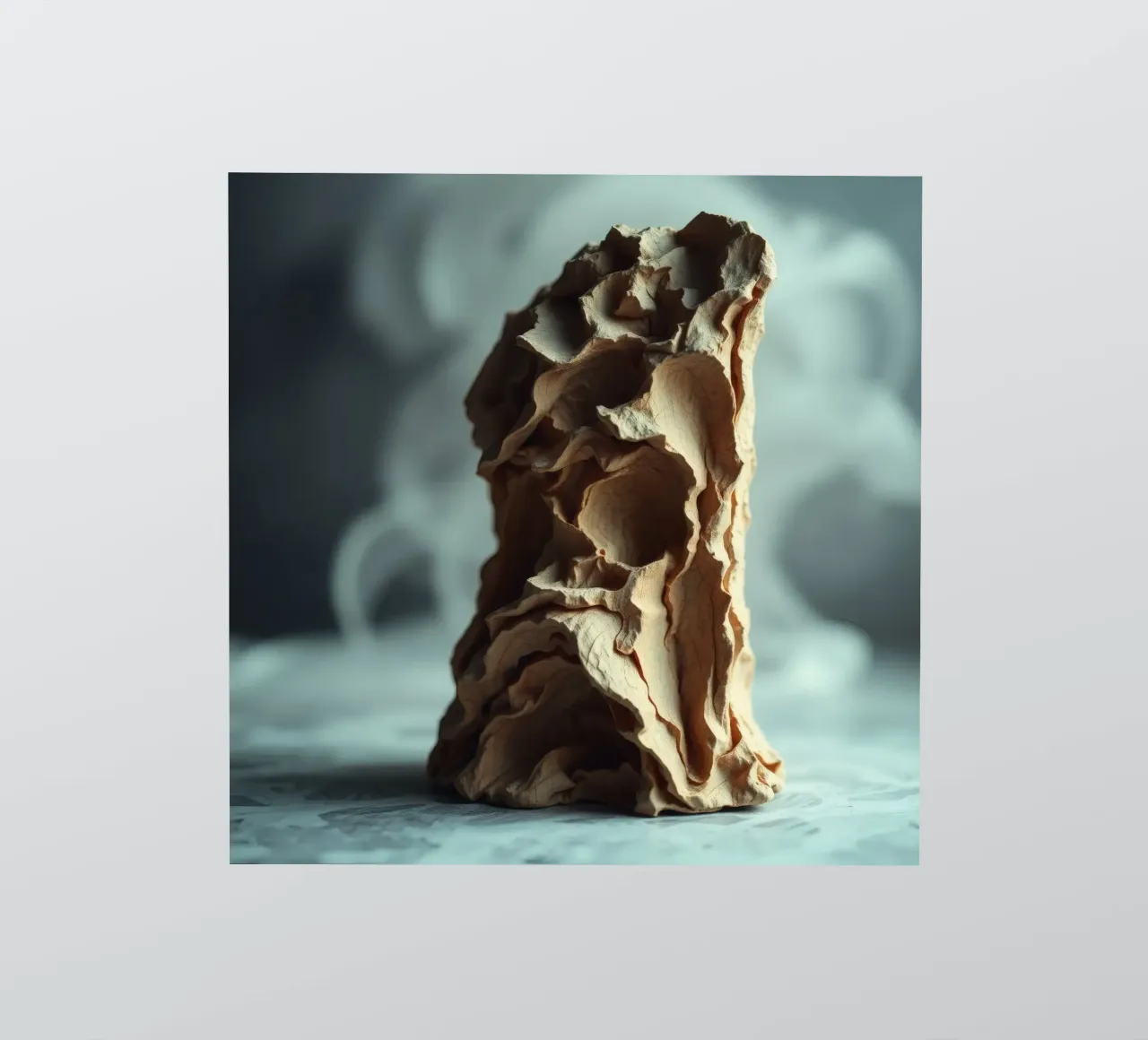 Unique textured sculpture displayed against a soft gray sticker by DesignDoodle