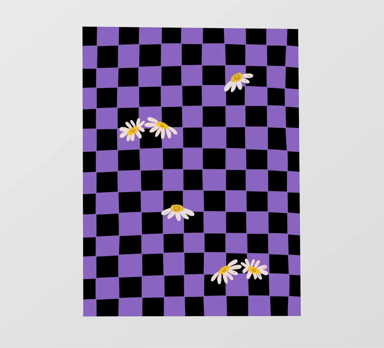 Checkerboard pattern black, purple with flowers pvc cover by Illustration Raissa Oltmanns