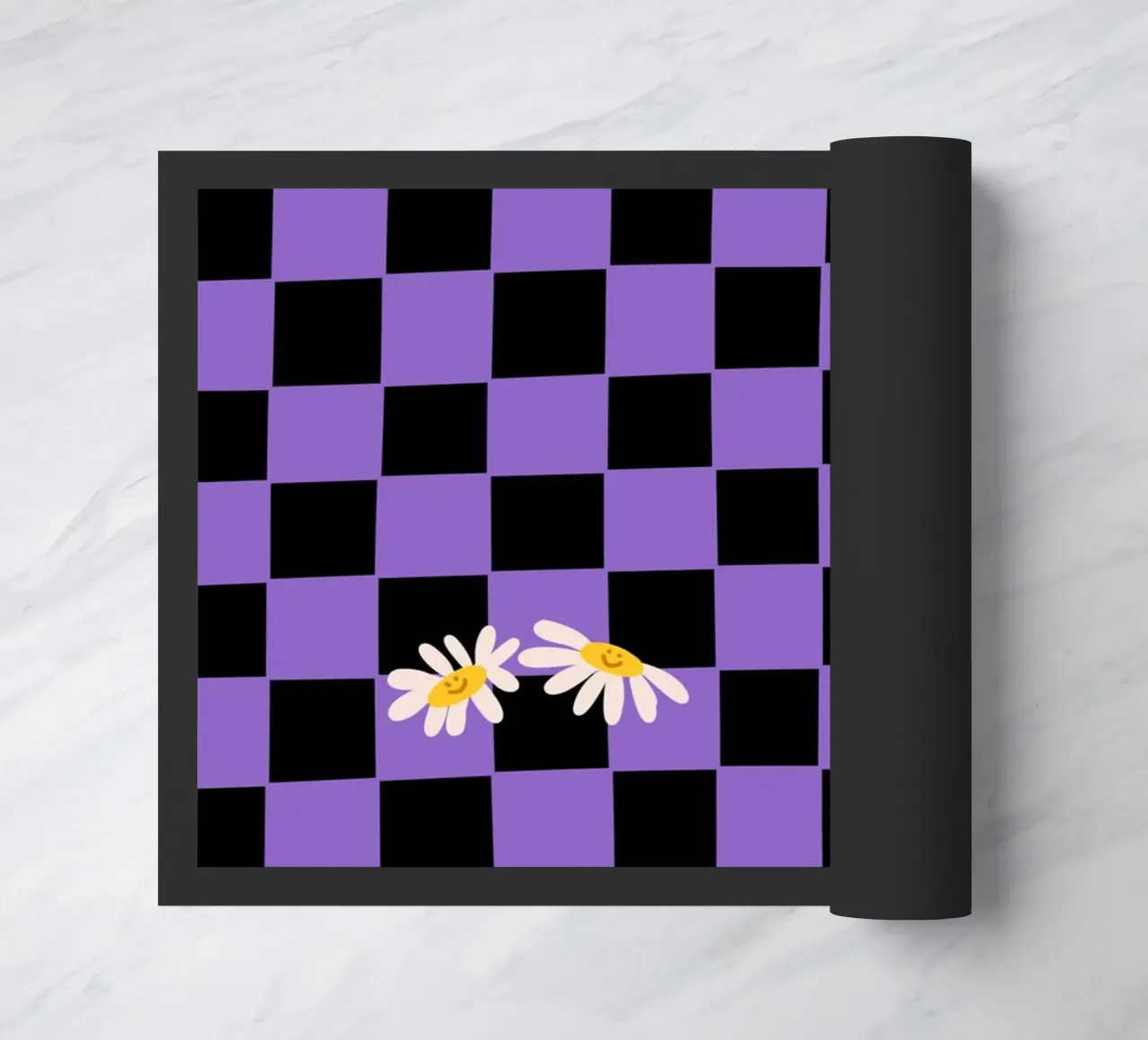 Motivo a scacchiera nero, viola con fiori zerbino da Illustration Raissa Oltmanns