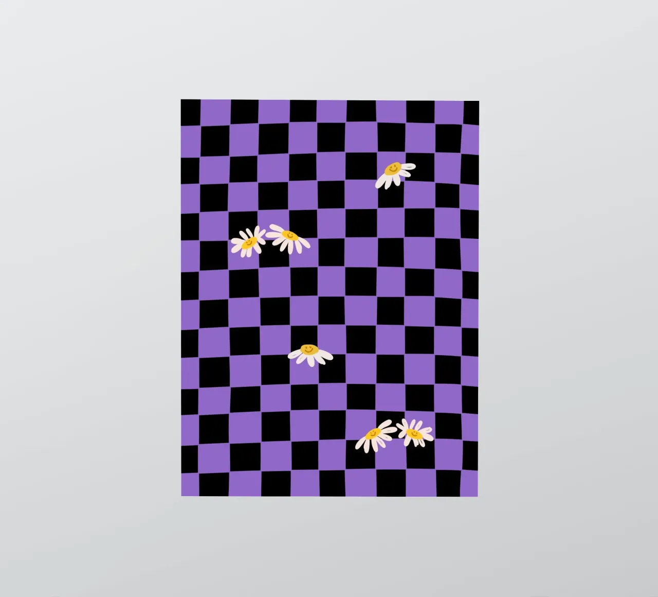 Checkerboard pattern black, purple with flowers sticker by Illustration Raissa Oltmanns