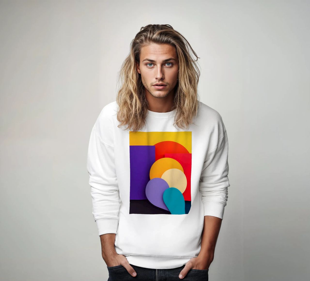 Colorful geometric shapes create an abstract design sweatshirt by DesignDoodle