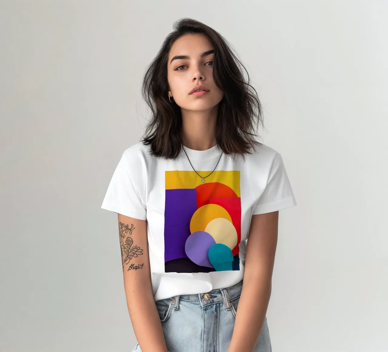 Colorful geometric shapes create an abstract design t-shirt by DesignDoodle