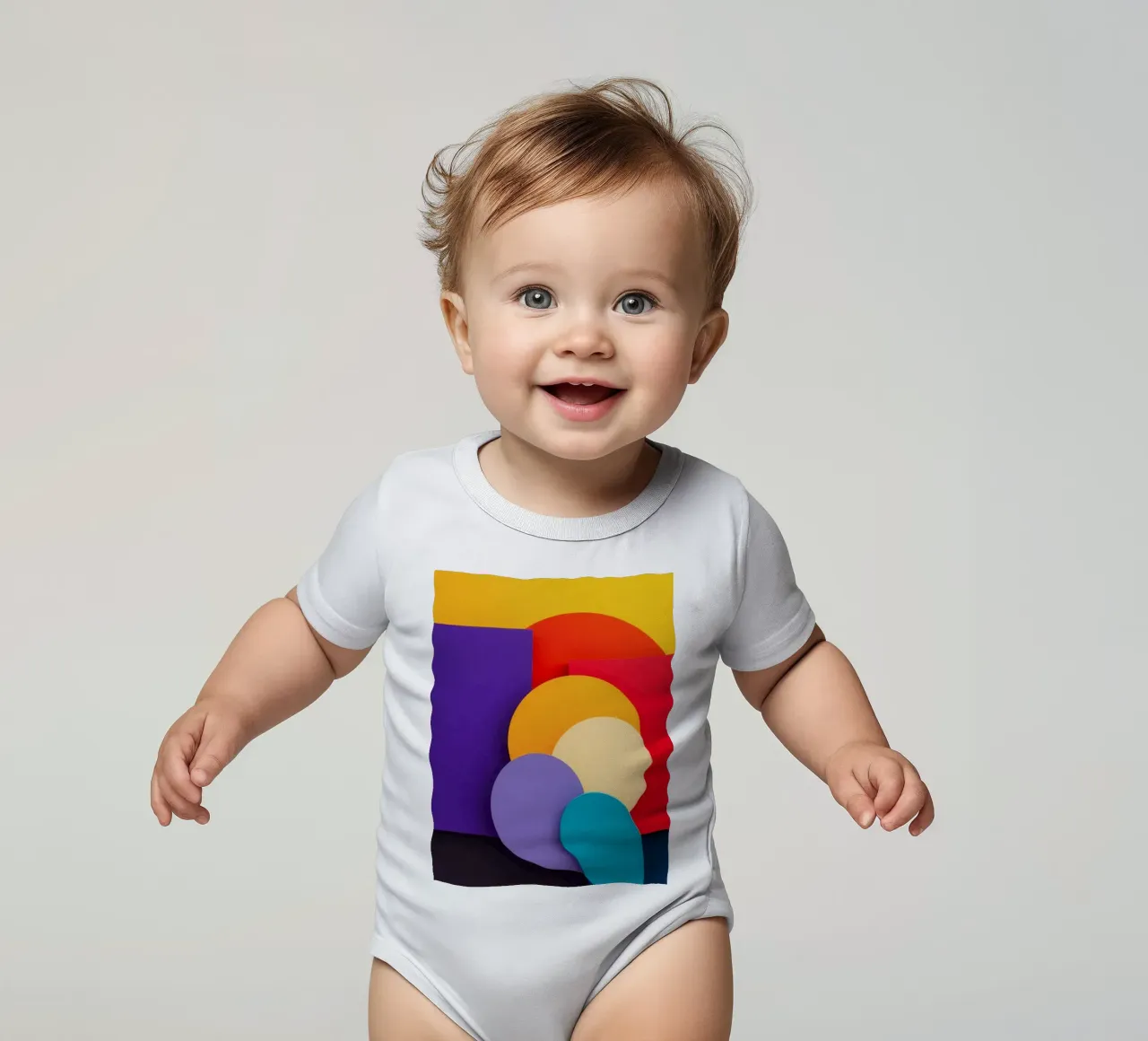 Des formes géométriques colorées créent un motif abstrait body bébé de DesignDoodle