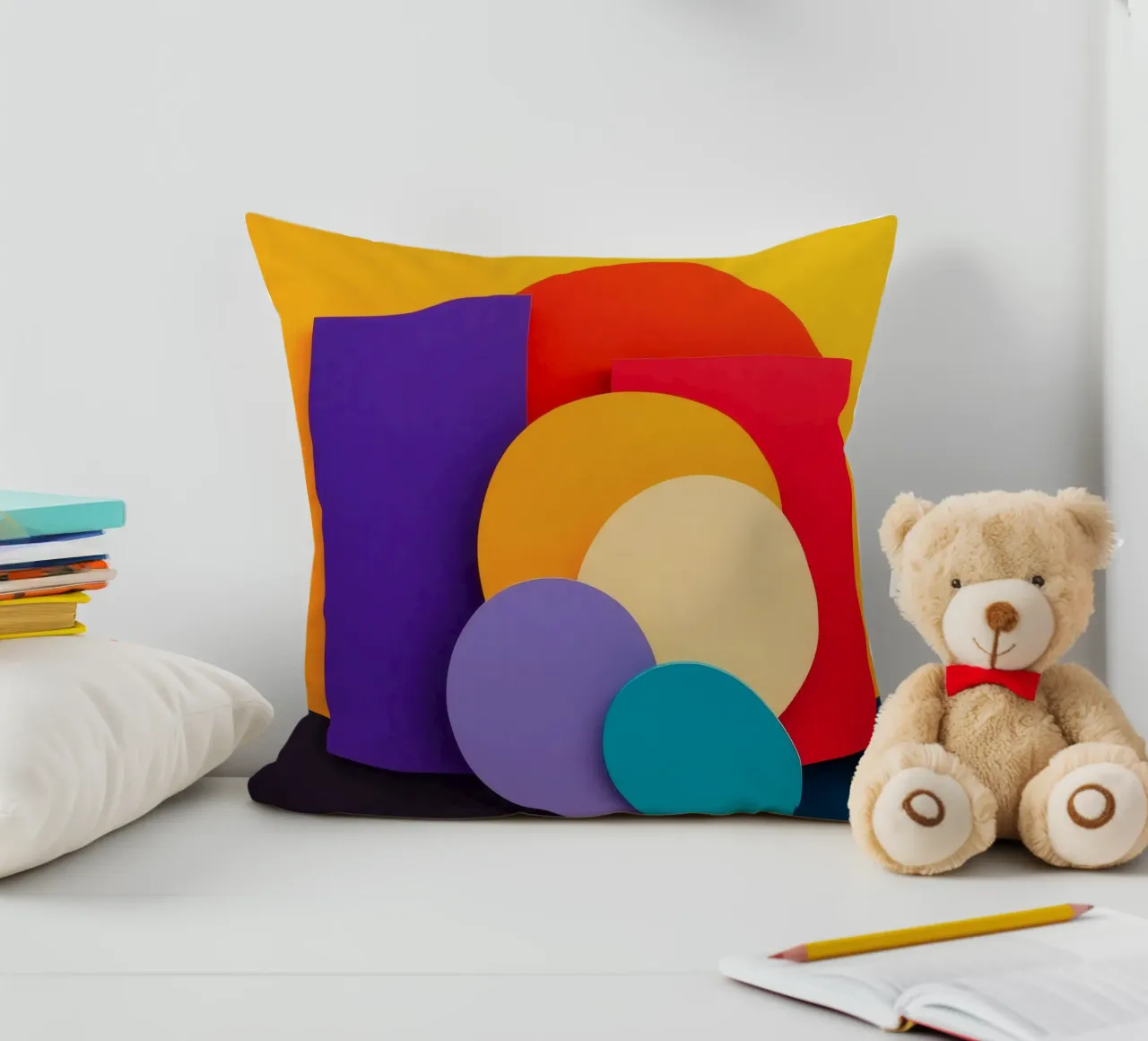 Le forme geometriche colorate creano un design astratto cuscino da DesignDoodle