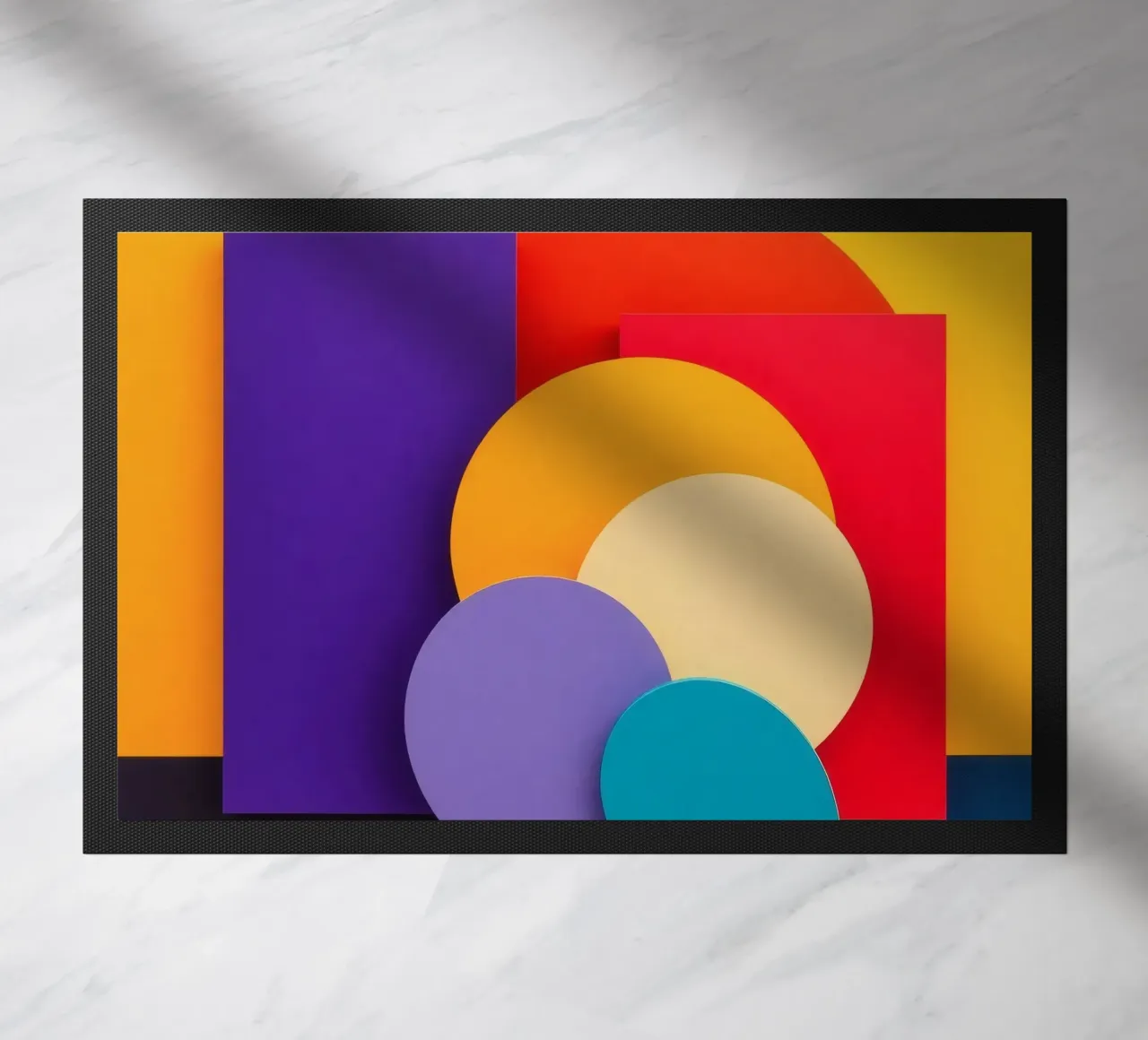 Des formes géométriques colorées créent un motif abstrait paillasson de DesignDoodle