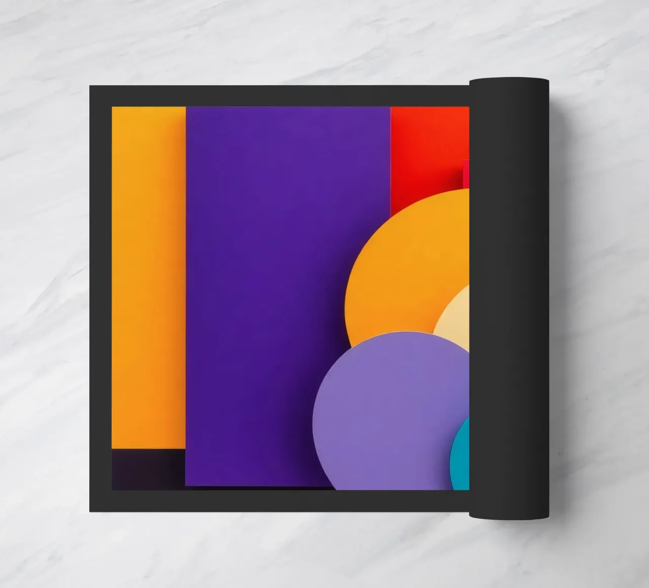 Des formes géométriques colorées créent un motif abstrait paillasson de DesignDoodle
