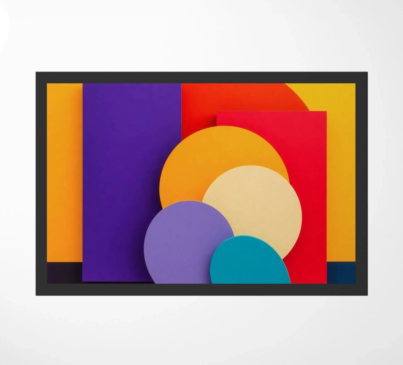 Colorful geometric shapes create an abstract design doormat by DesignDoodle