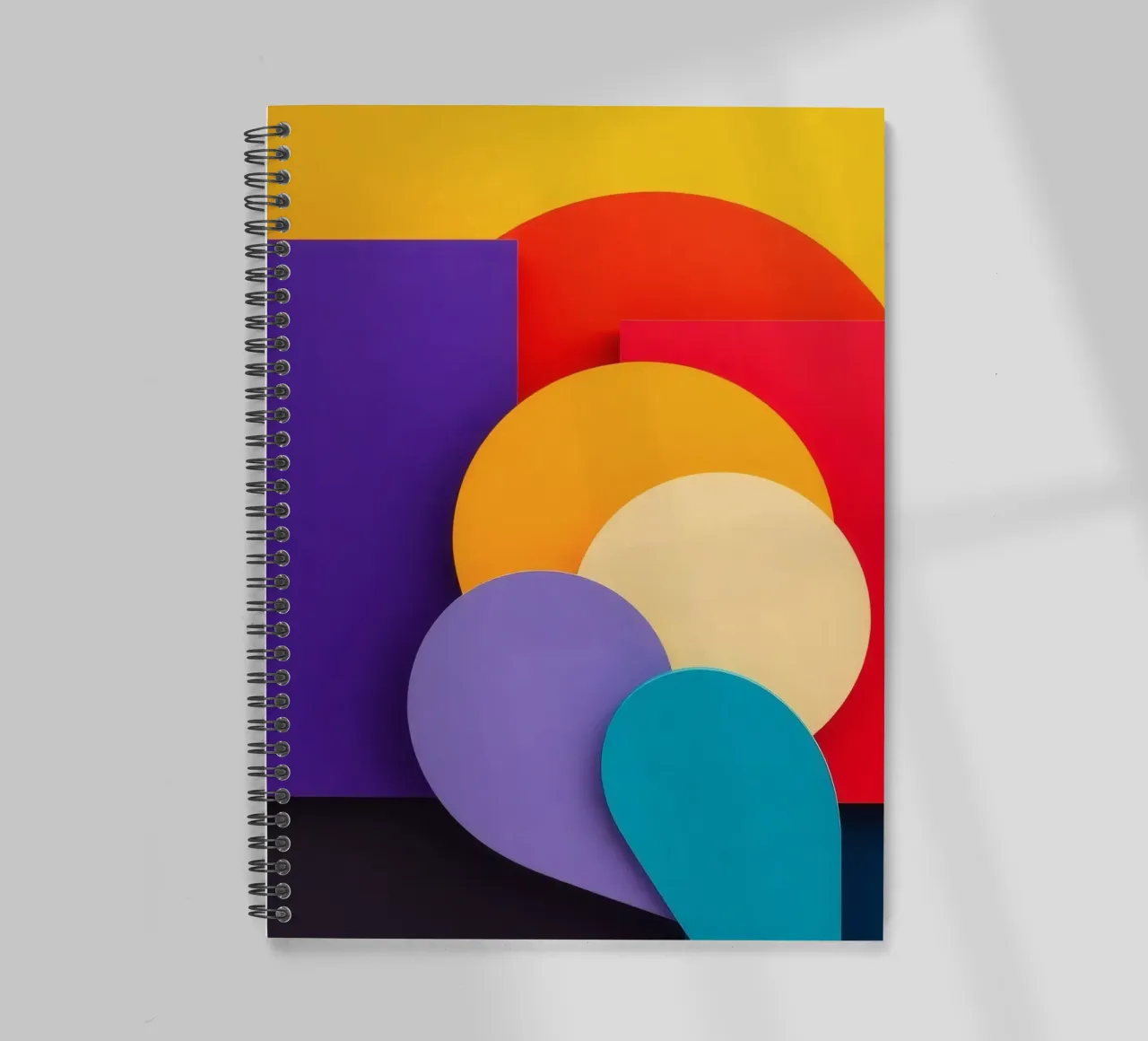 Des formes géométriques colorées créent un motif abstrait carnet à spirale de DesignDoodle
