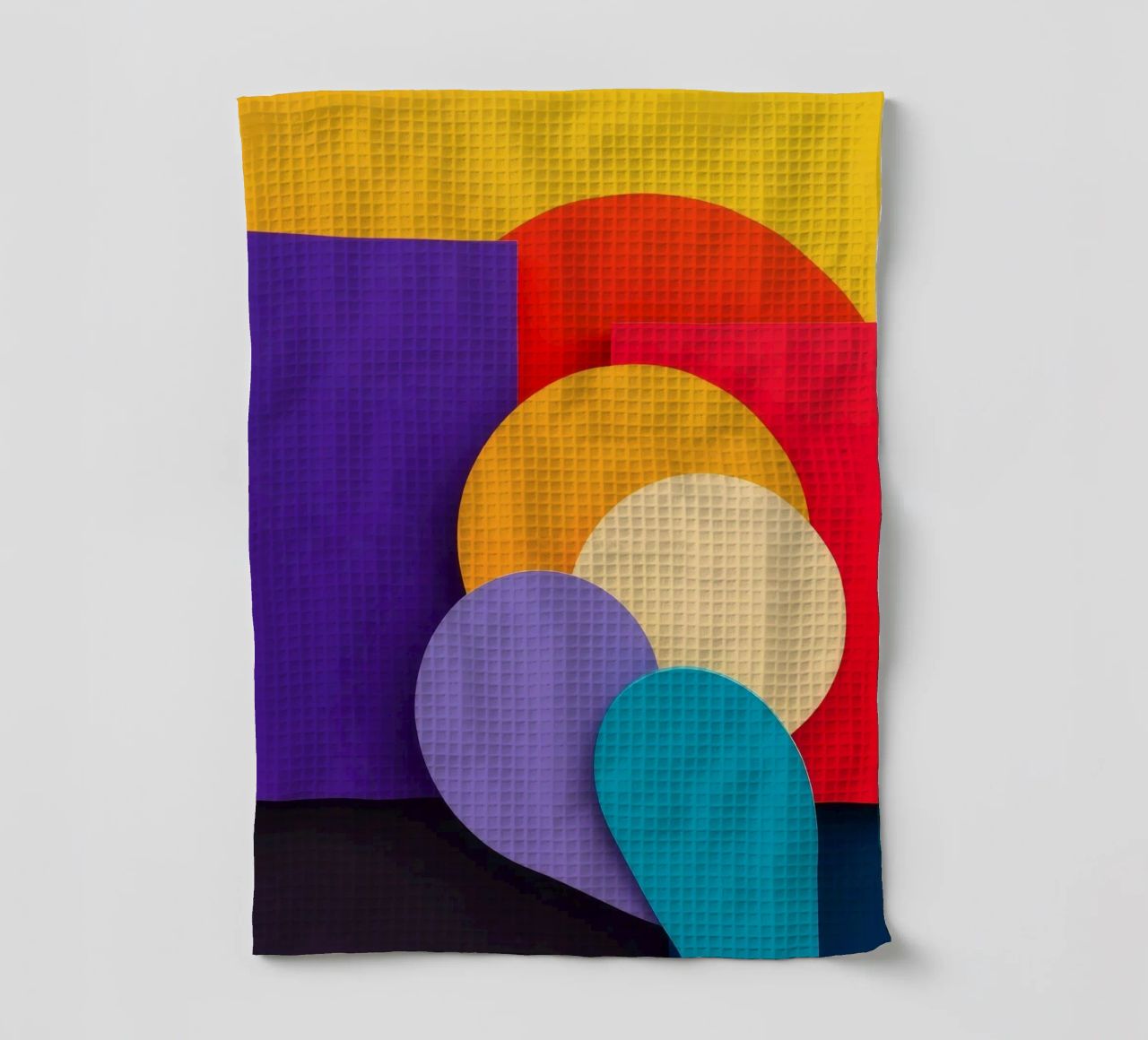 Colorful geometric shapes create an abstract design tea towel by DesignDoodle