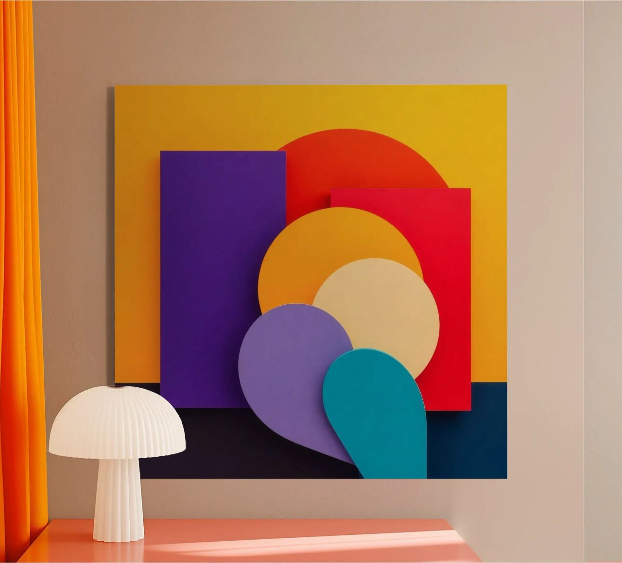 Colorful geometric shapes create an abstract design acrylic glass by DesignDoodle