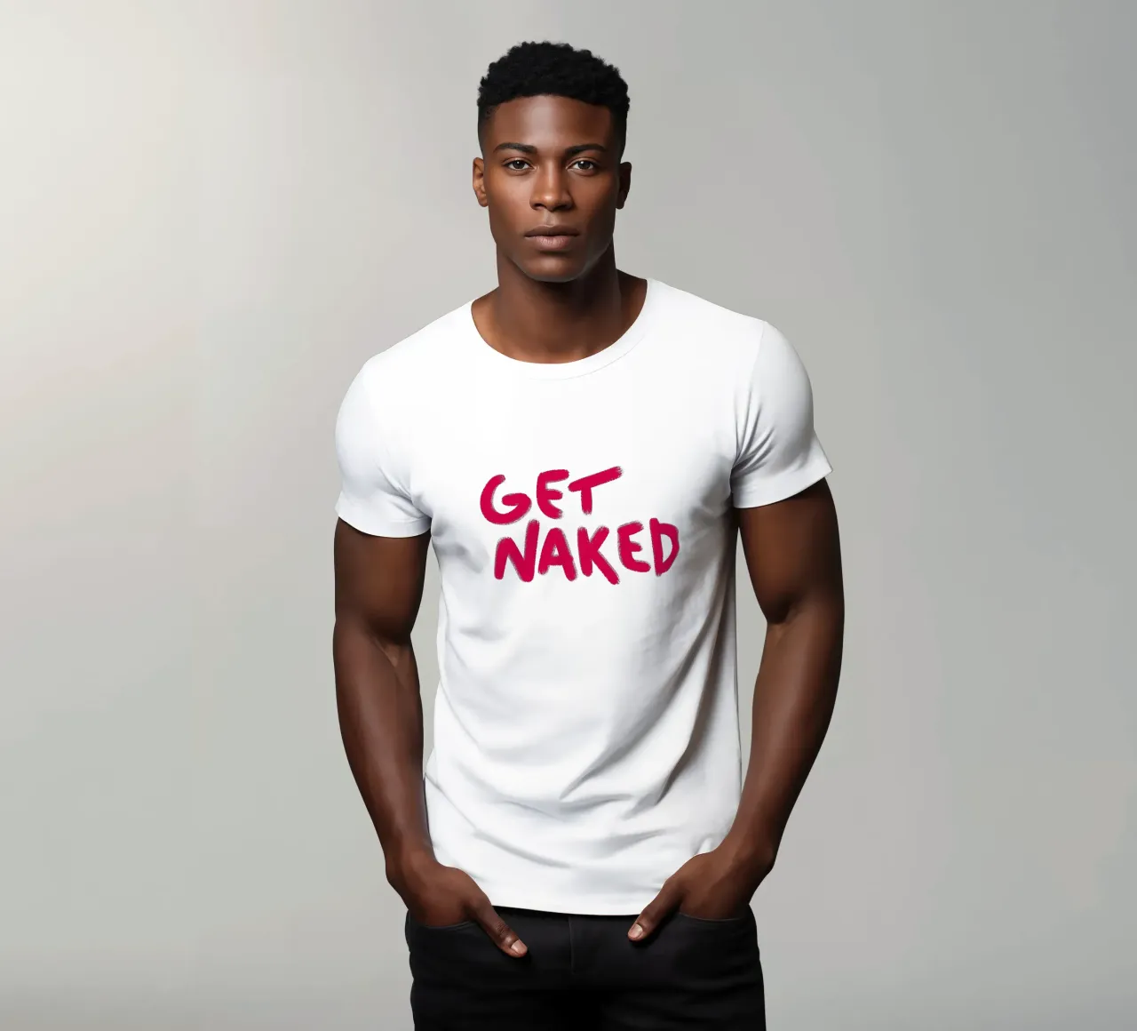 Rosa handlettering Get Naked t-shirt da Illustration Raissa Oltmanns