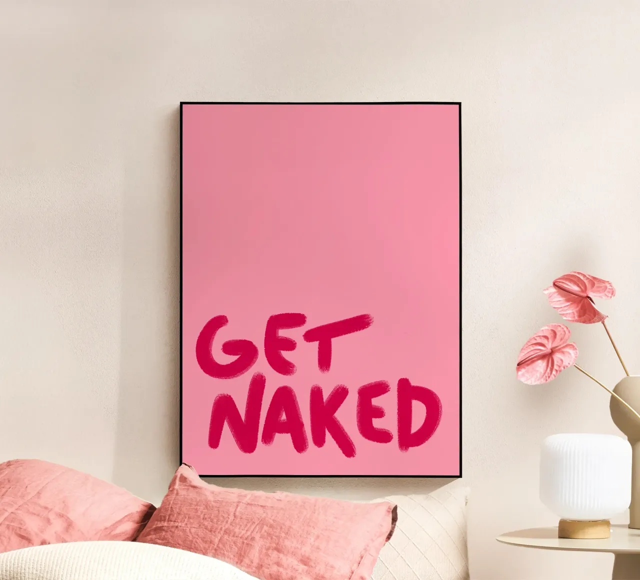 Rosa handlettering Get Naked plexiglass da Illustration Raissa Oltmanns