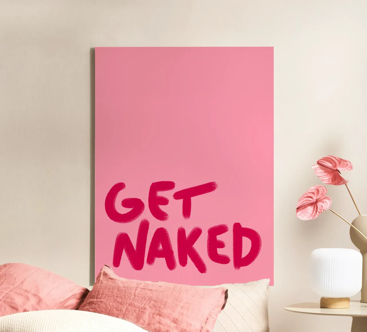 Rosa handlettering Get Naked tela con Cornice a cassetta da Illustration Raissa Oltmanns