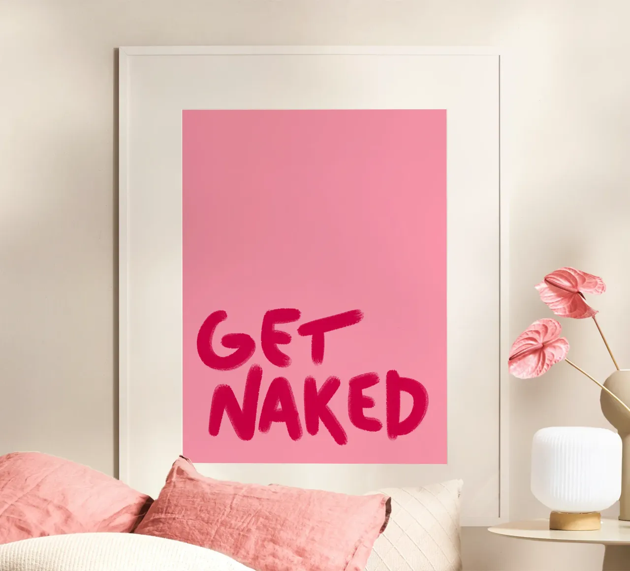 Get Naked handlettering pink poster by Illustration Raissa Oltmanns