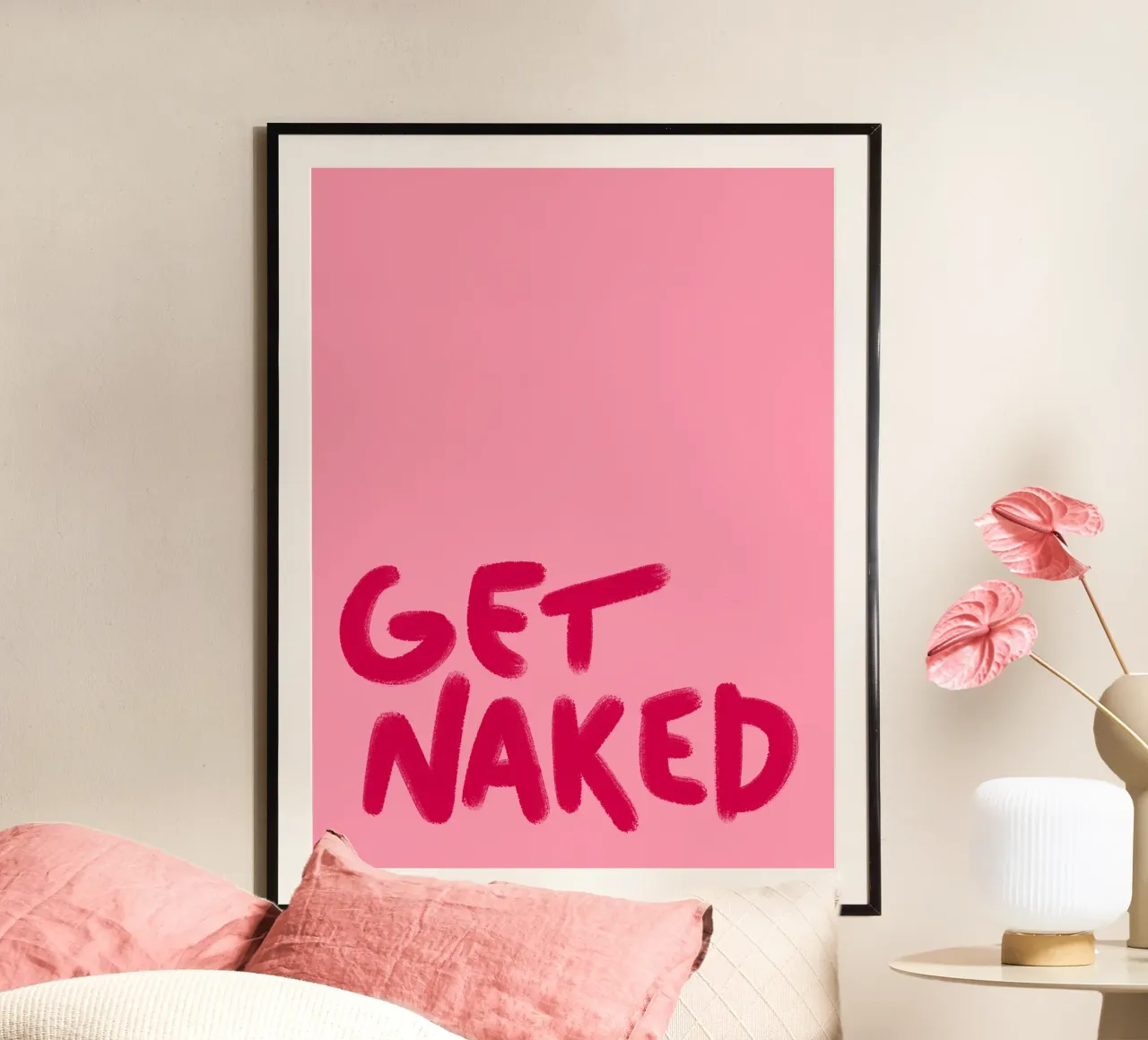 Get Naked handlettering pink poster by Illustration Raissa Oltmanns