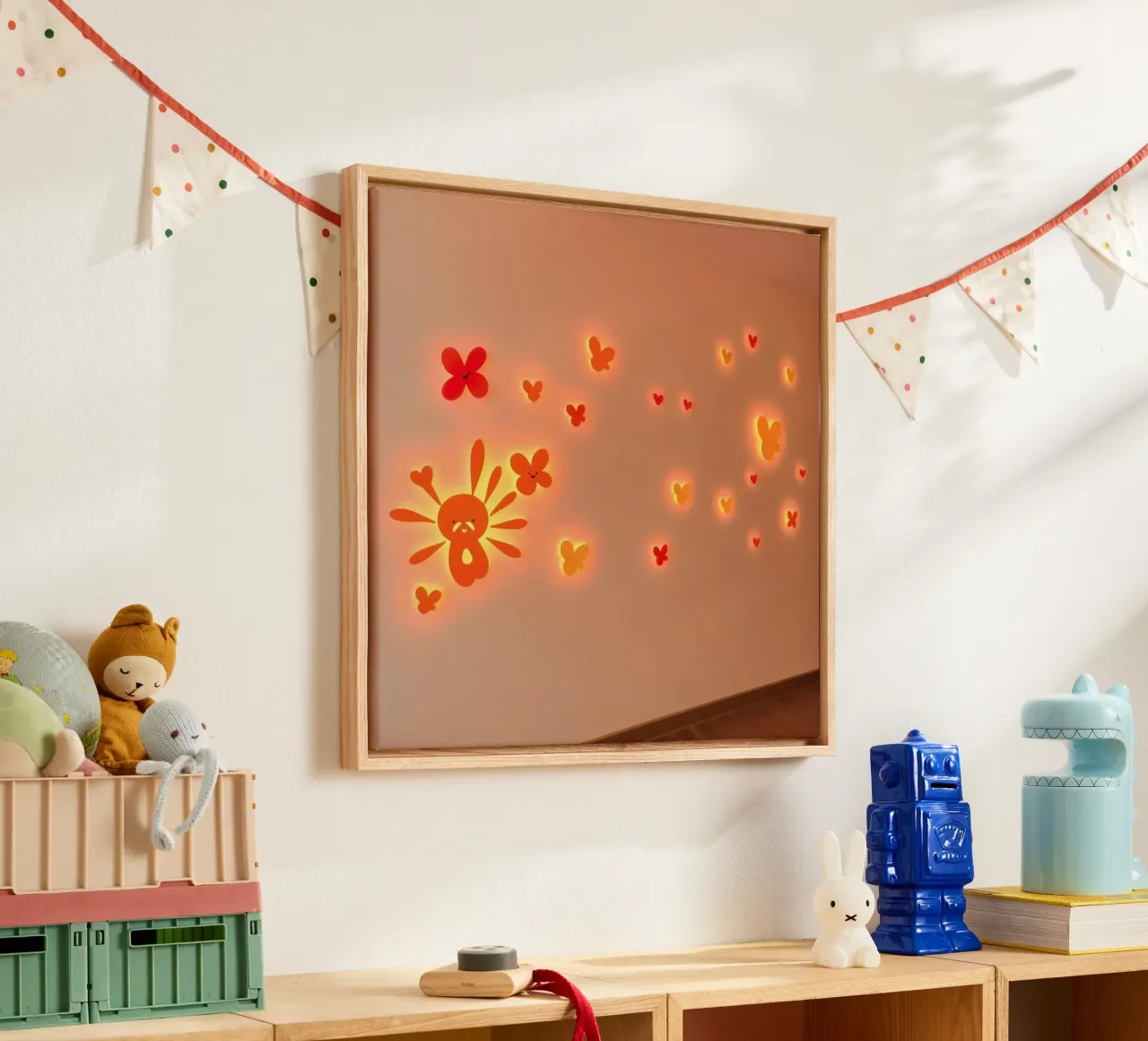 Bright and colorful wall art featuring whimsical butterflies canvas with Floater frame by DesignDoodle