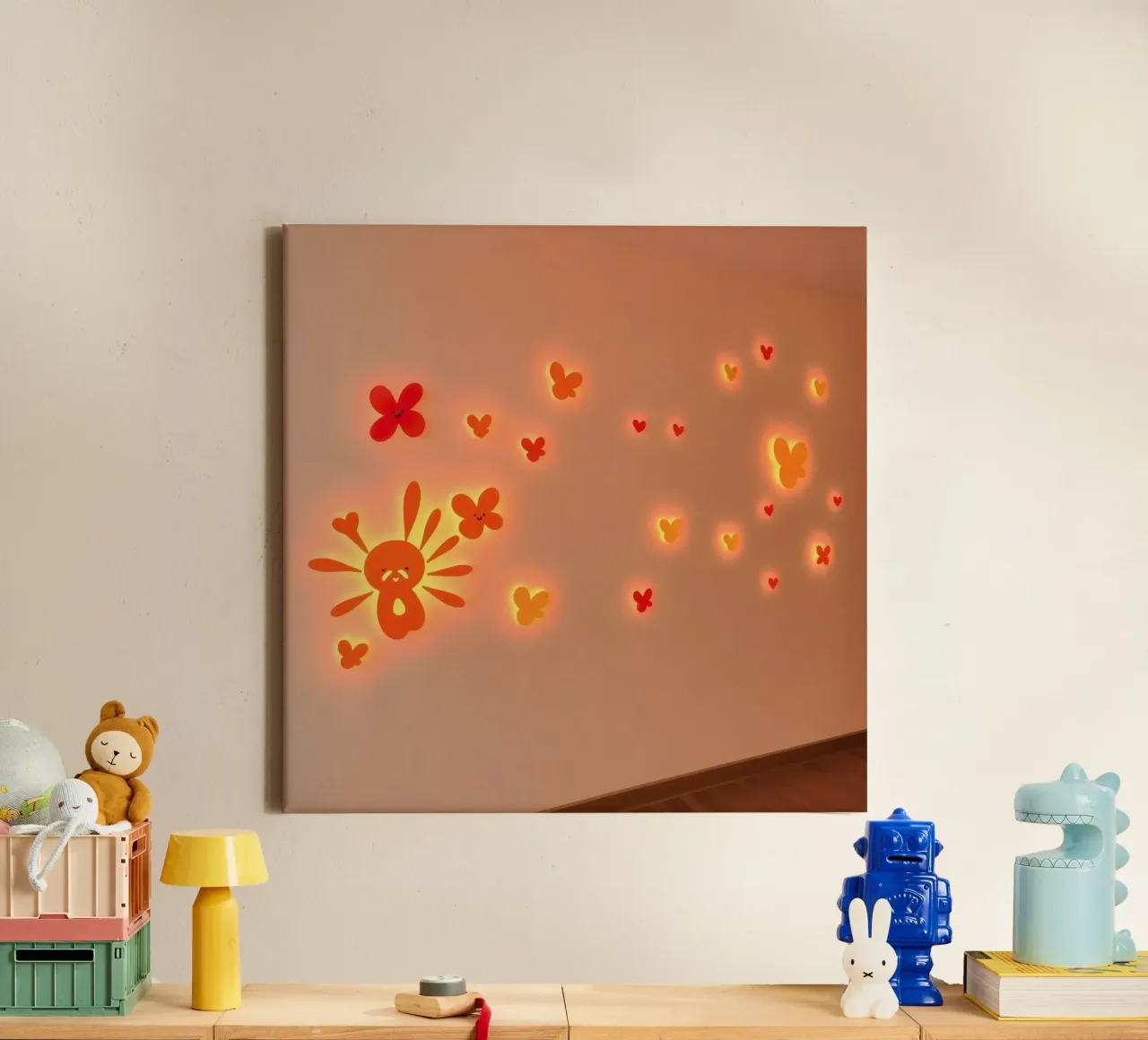 Bright and colorful wall art featuring whimsical butterflies canvas with Floater frame by DesignDoodle
