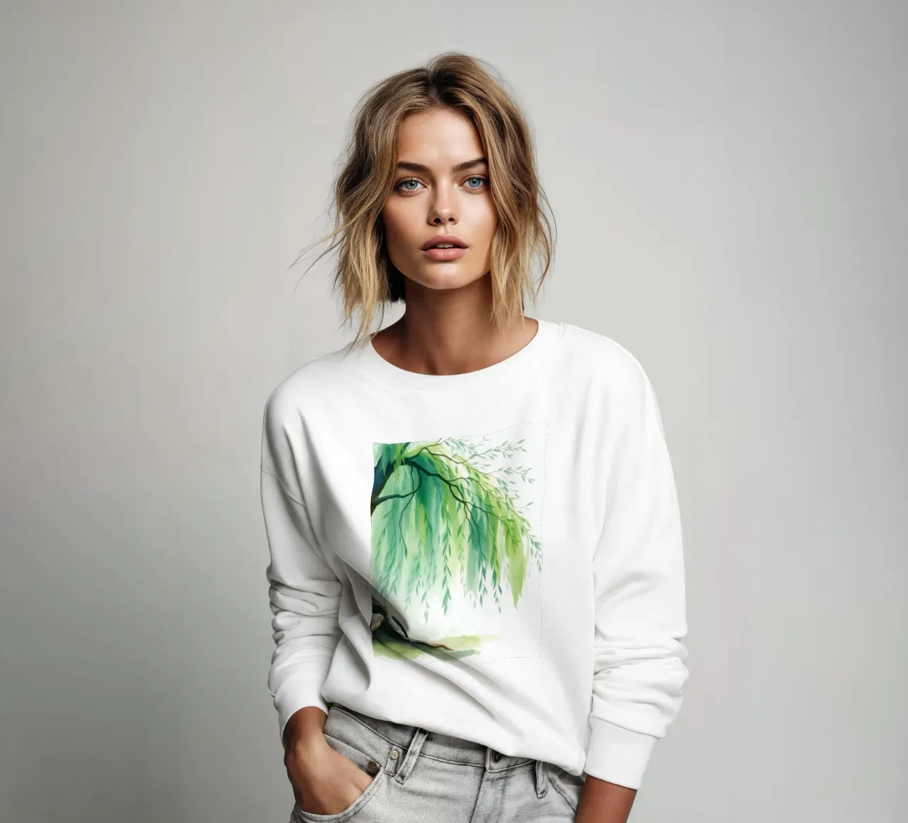 Beautiful willow tree with long green branches swaying sweatshirt by DesignDoodle